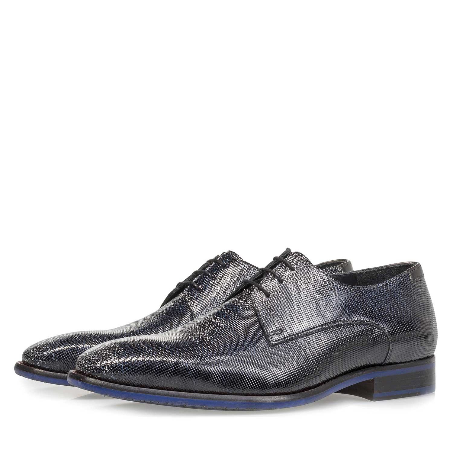 18097/04 - Premium blue printed patent leather lace shoe 18097/04 - Premium blue printed patent leather lace shoe