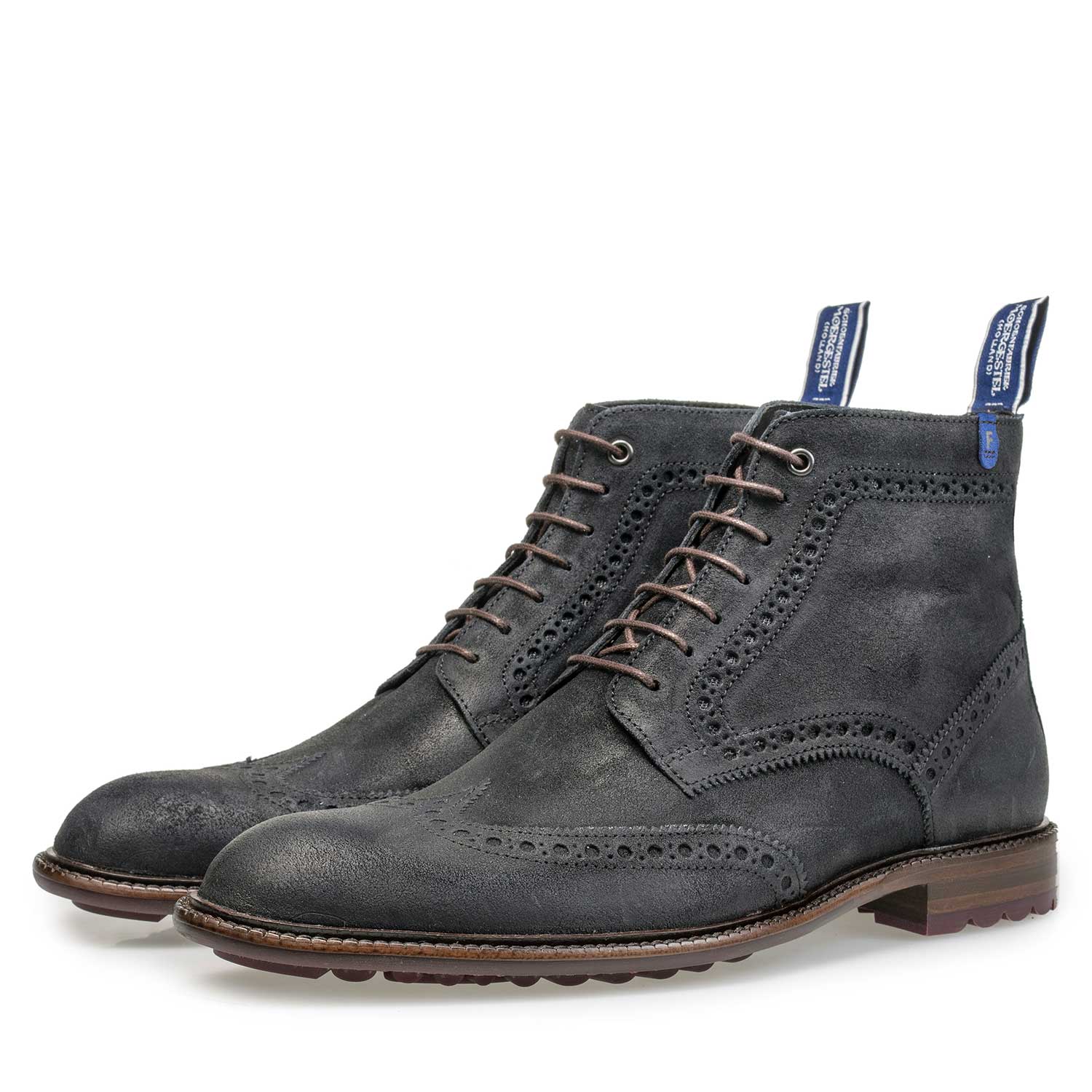 10506/03 - Blue suede leather brogue lace boot 10506/03 - Blue suede leather brogue lace boot
