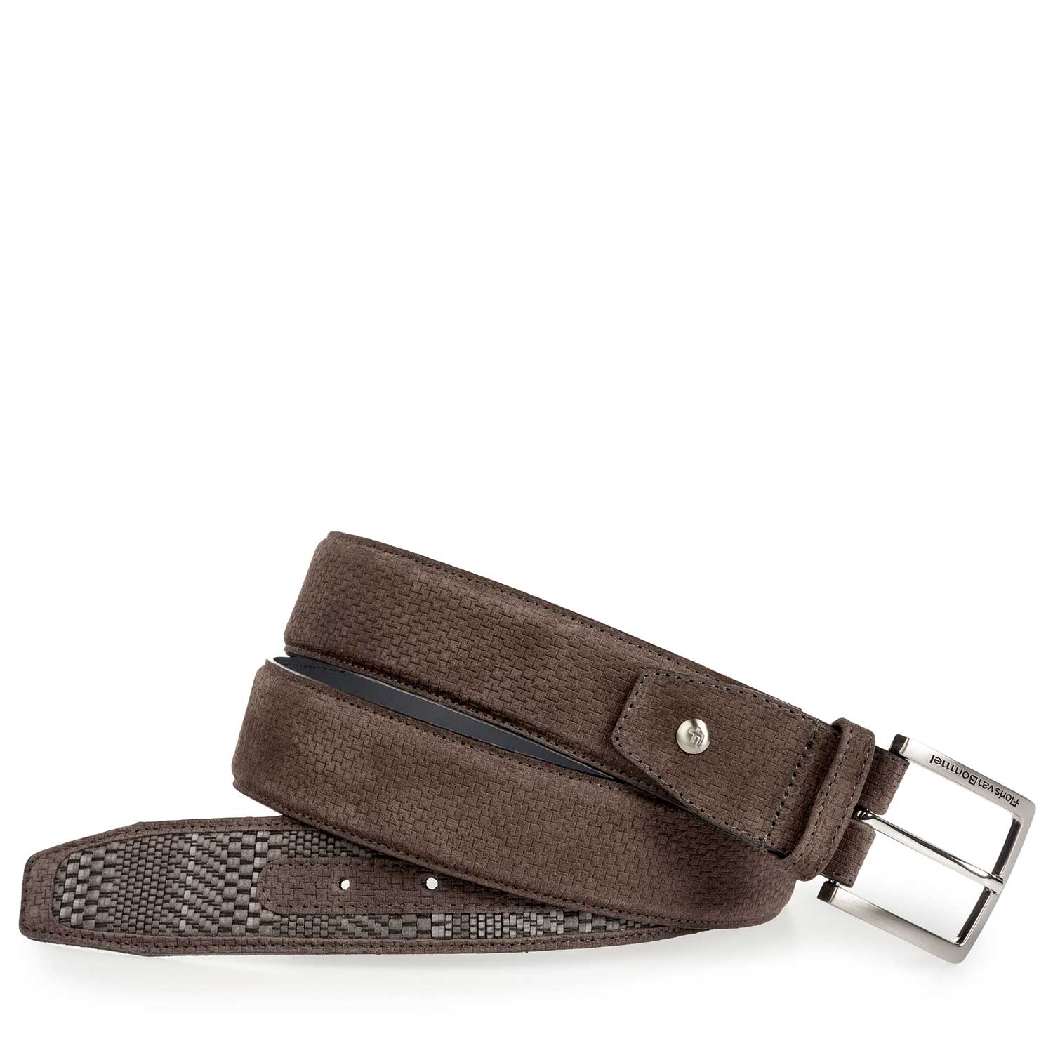 75159/13 - Grijze suède riem met gevlochten dessin 75159/13 - Grijze suède riem met gevlochten dessin