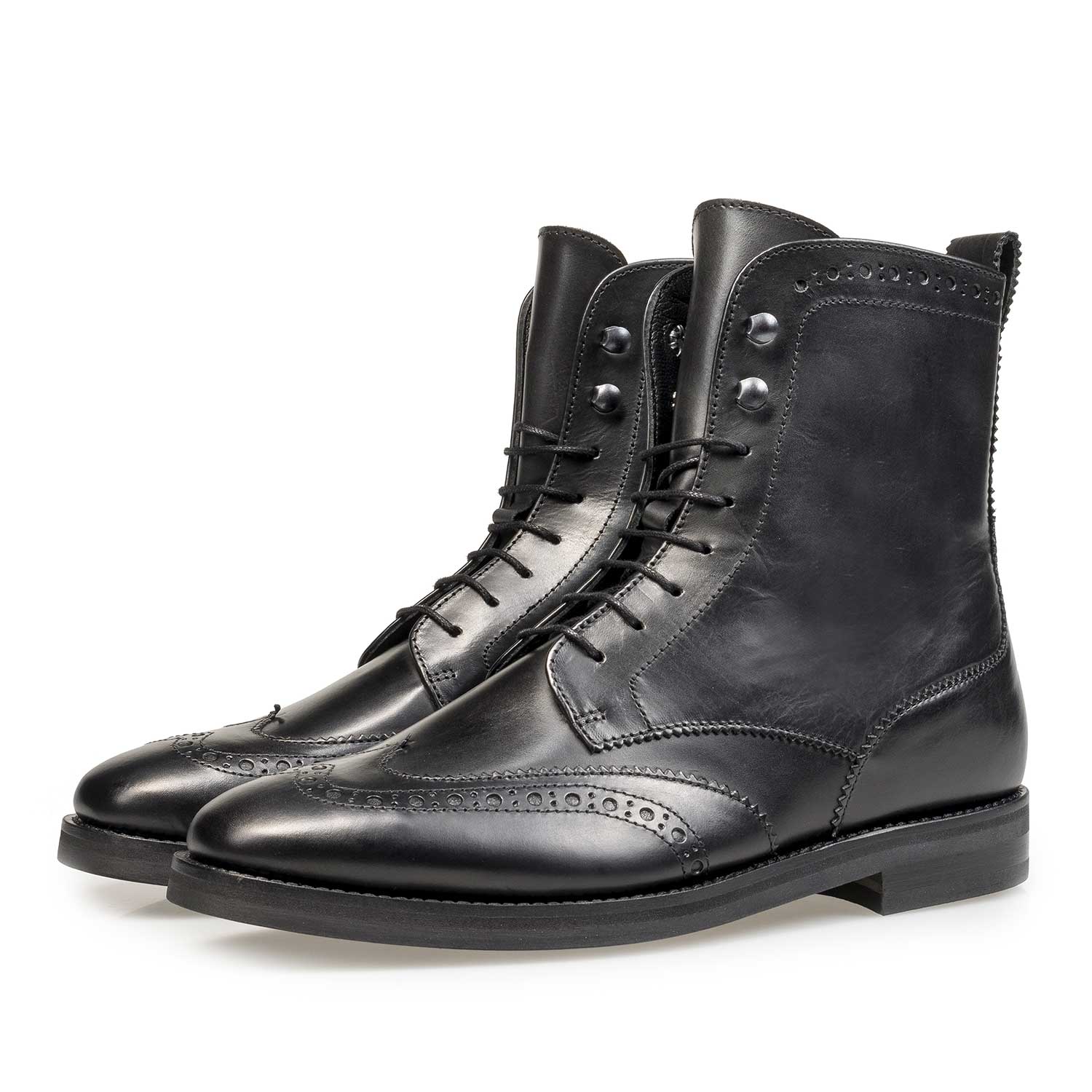 85603/00 - Zwarte kalfsleren biker veterboot 85603/00 - Zwarte kalfsleren biker veterboot