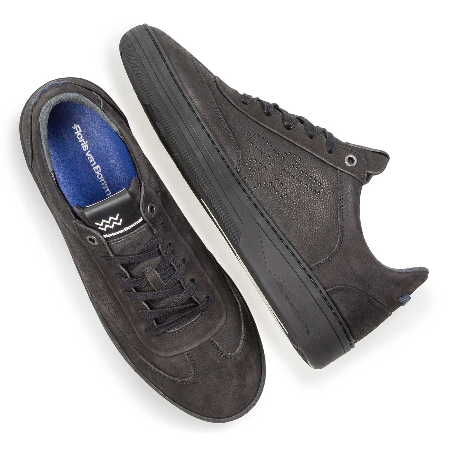 16255/07 - Zwarte nubuckleren sneaker met print 16255/07 - Zwarte nubuckleren sneaker met print