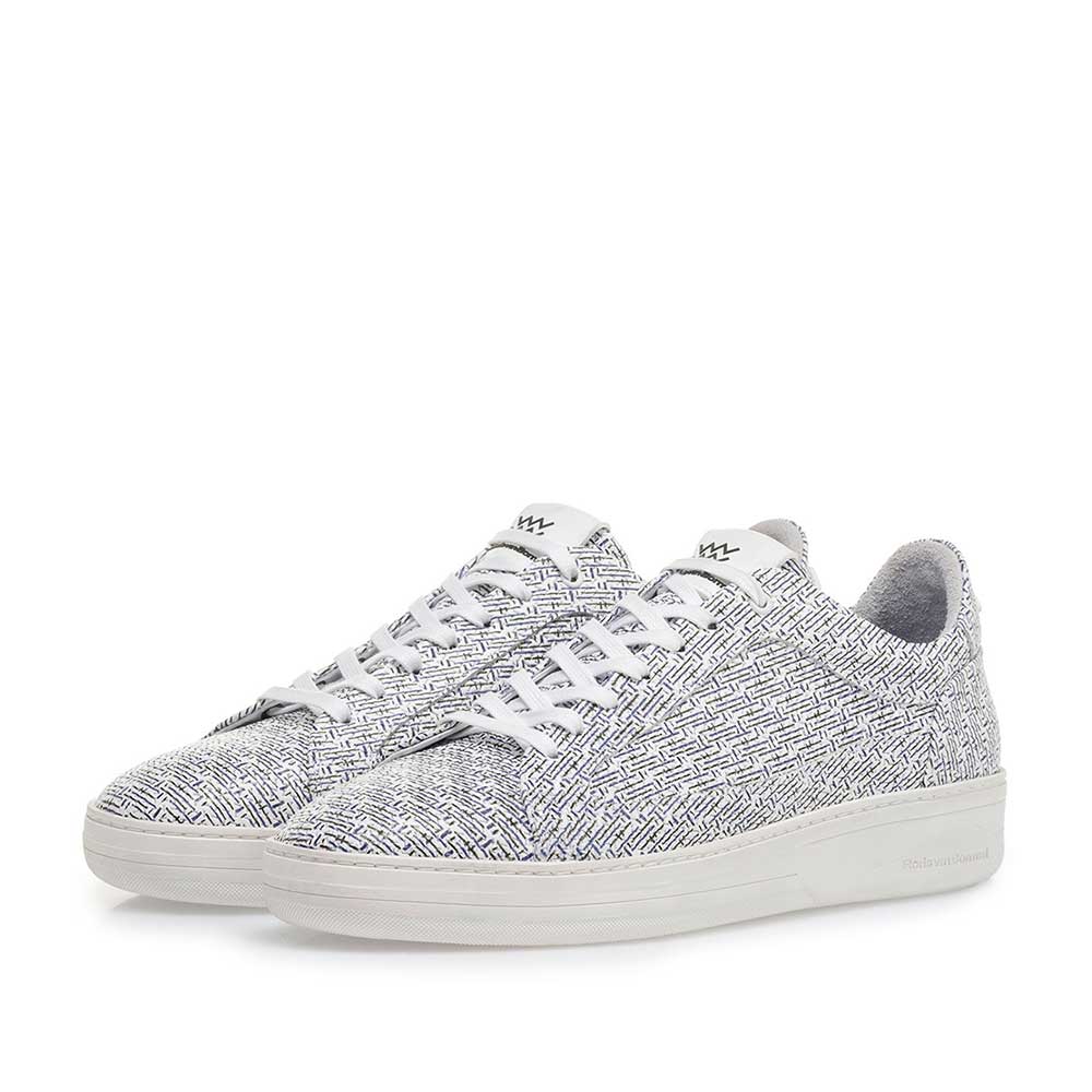 13265/01 - White leather sneaker with blue print 13265/01 - White leather sneaker with blue print