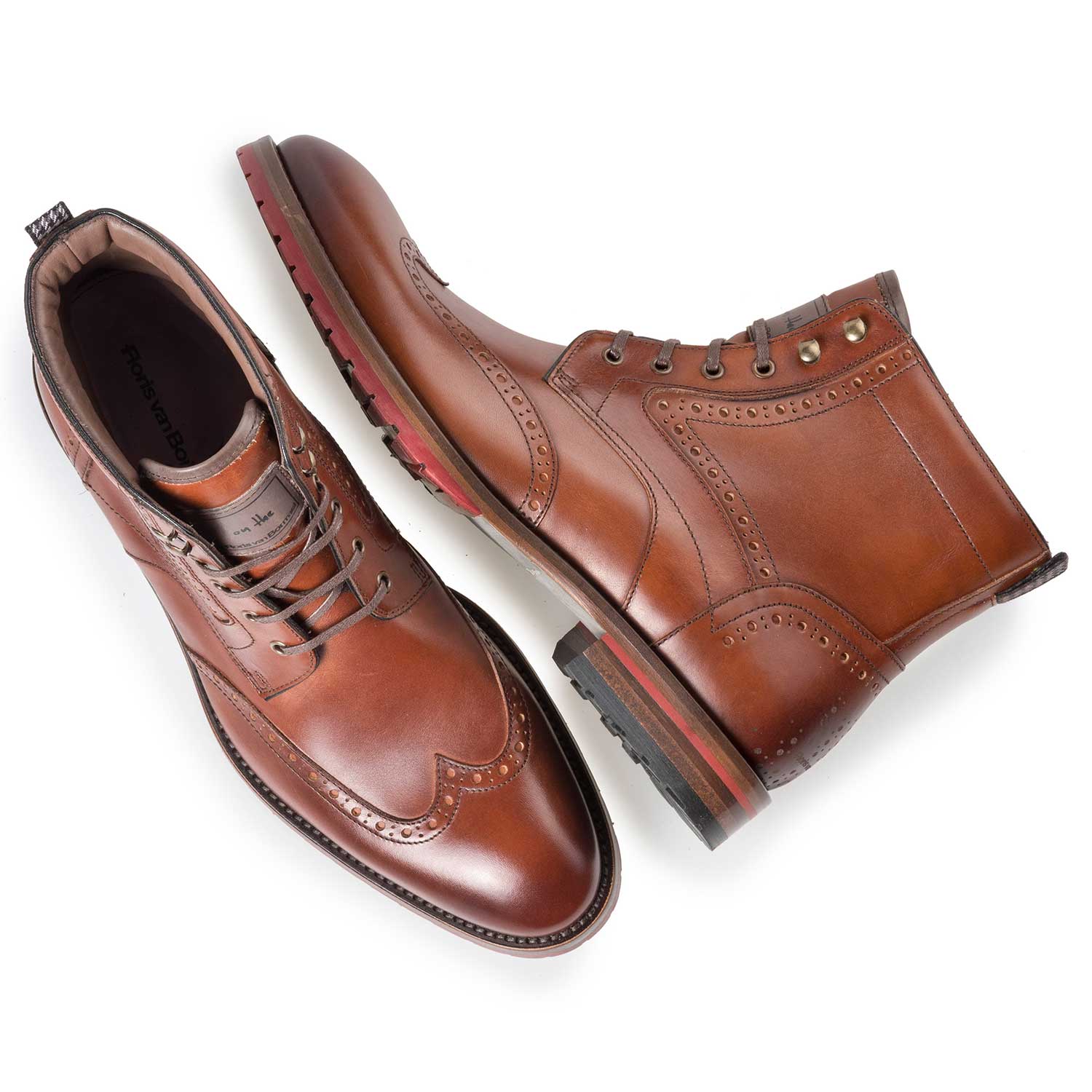10295/03 - Cognac-coloured brogue leather lace boot 10295/03 - Cognac-coloured brogue leather lace boot