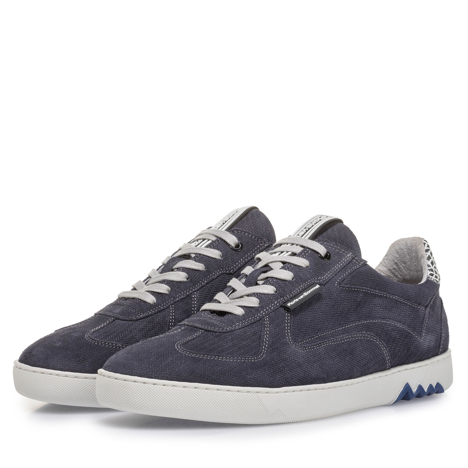 16342/22 - Blauwe suède sneaker met print 16342/22 - Blauwe suède sneaker met print