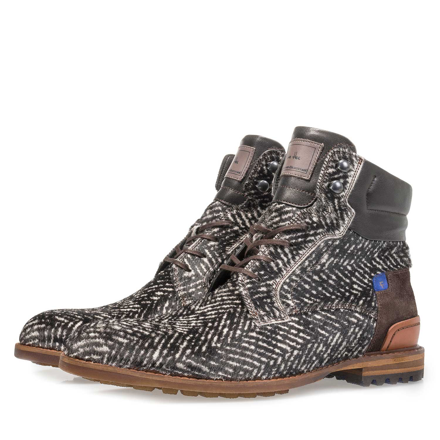 10641/02 - Premium off-white printed pony hair lace boot 10641/02 - Premium off-white printed pony hair lace boot