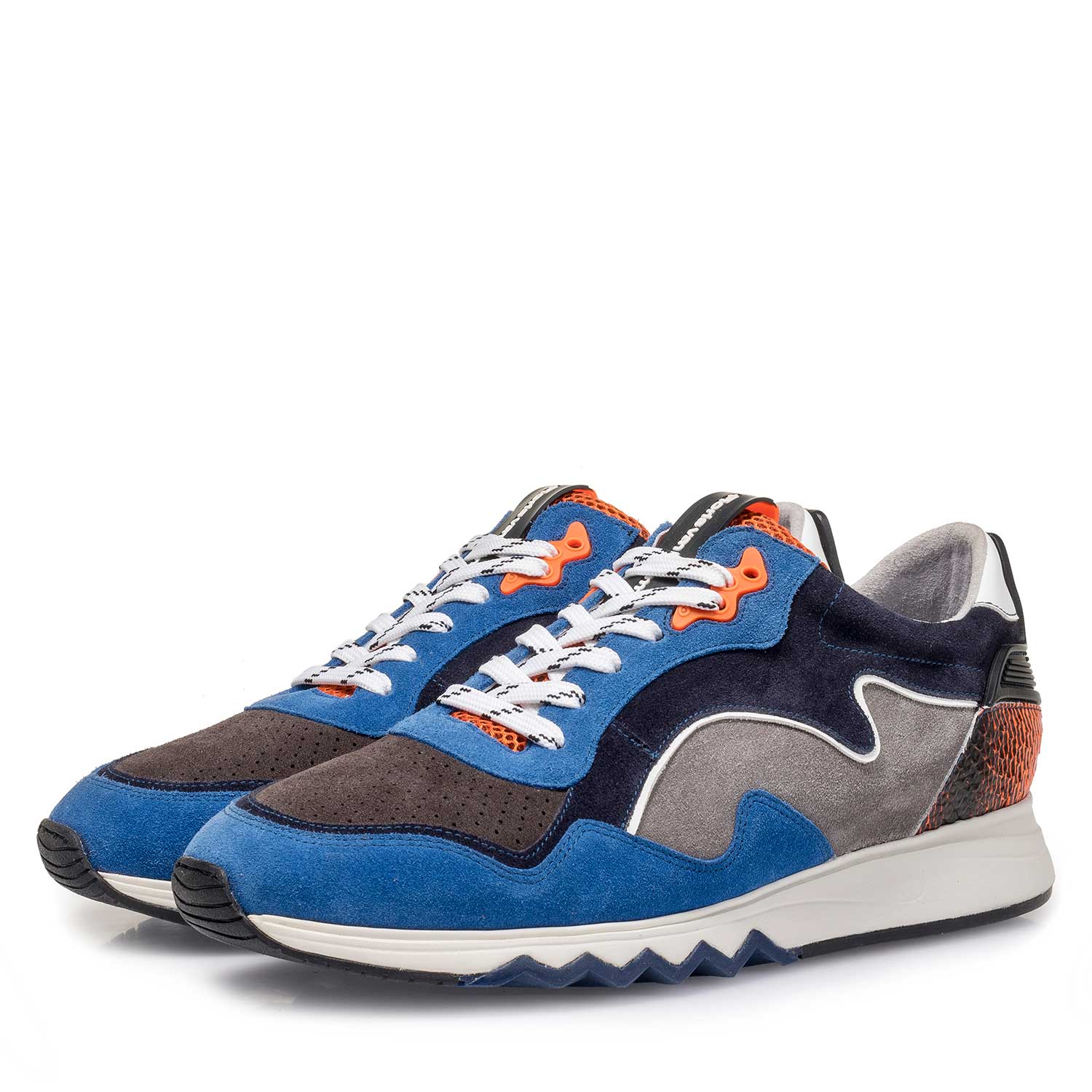 16092/05 - Suède sneaker blauw/oranje 16092/05 - Suède sneaker blauw/oranje