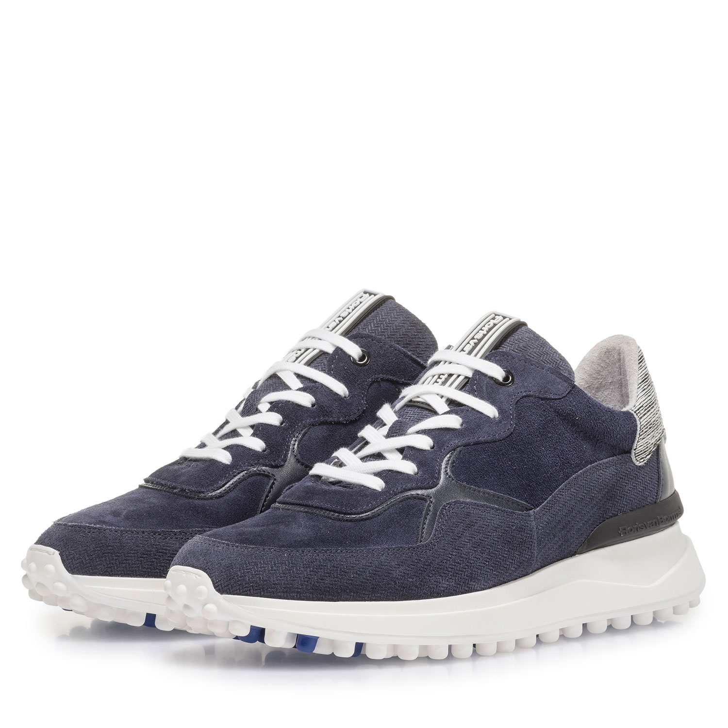 16301/15 - Blauwe suède sneaker met print 16301/15 - Blauwe suède sneaker met print