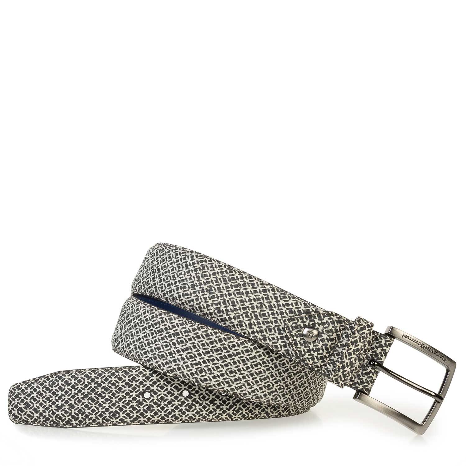 75189/59 - Witte kalfsleren riem met zwarte geometrische print 75189/59 - Witte kalfsleren riem met zwarte geometrische print
