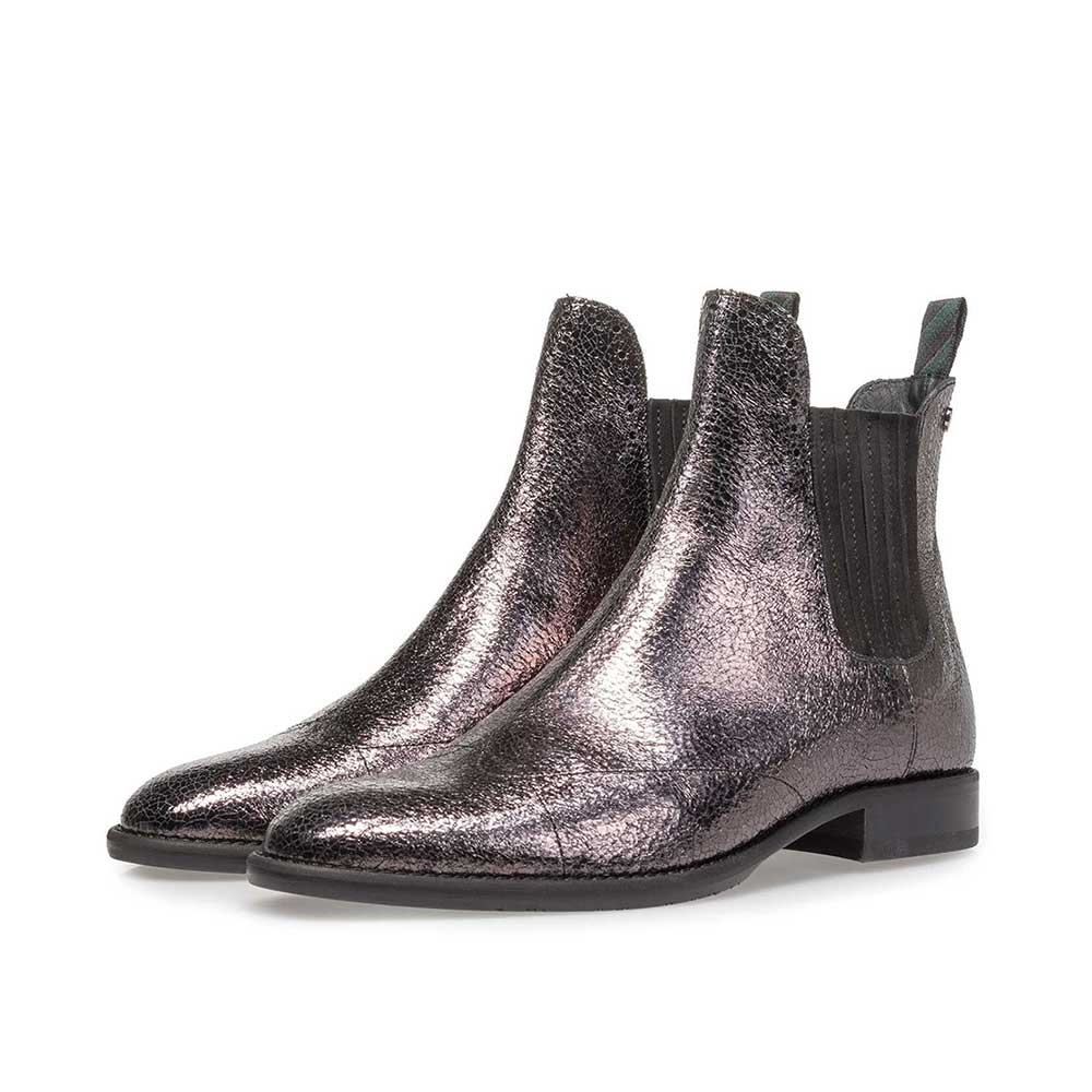 85601/04 - Donkerzilveren leren chelsea boot met metallicprint 85601/04 - Donkerzilveren leren chelsea boot met metallicprint