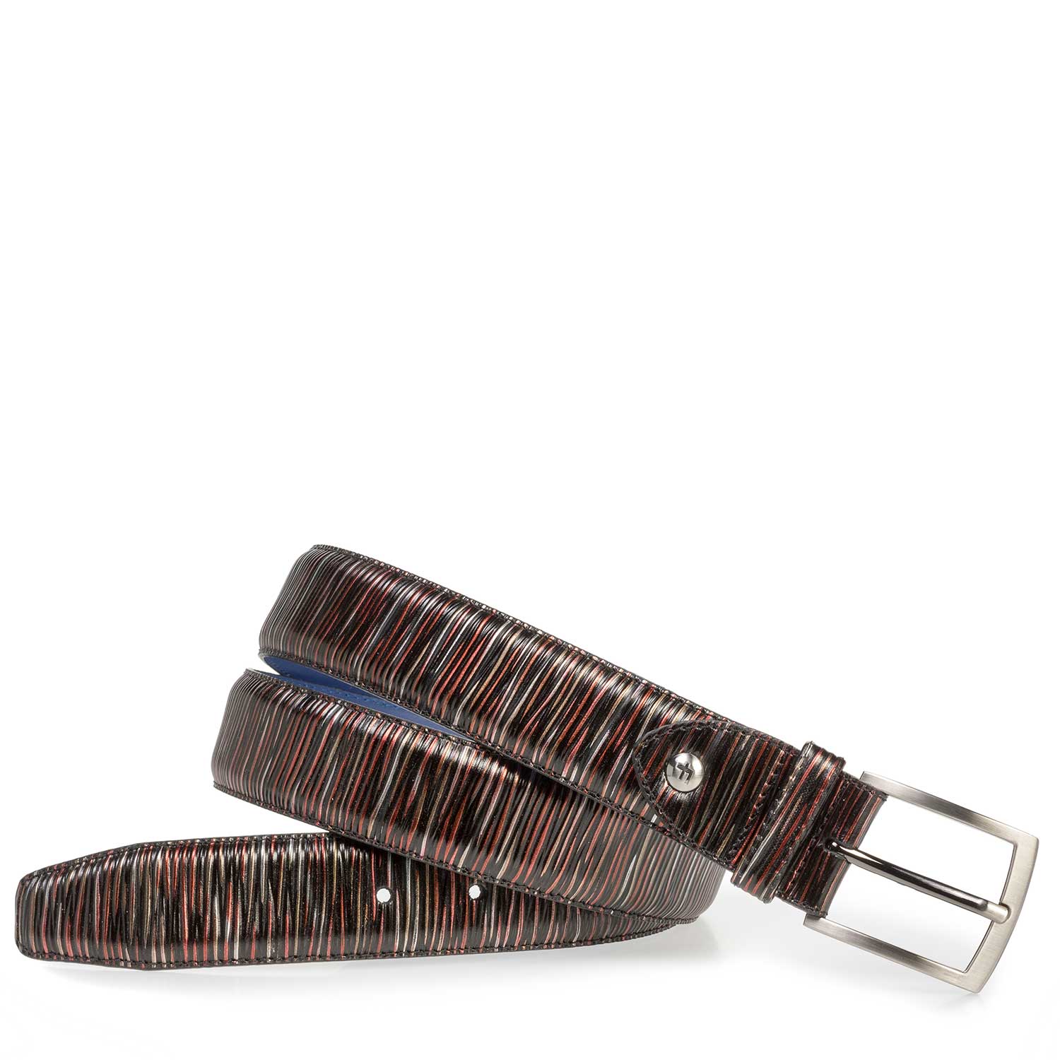 75201/38 - Donkerrode leren riem met metallicprint 75201/38 - Donkerrode leren riem met metallicprint