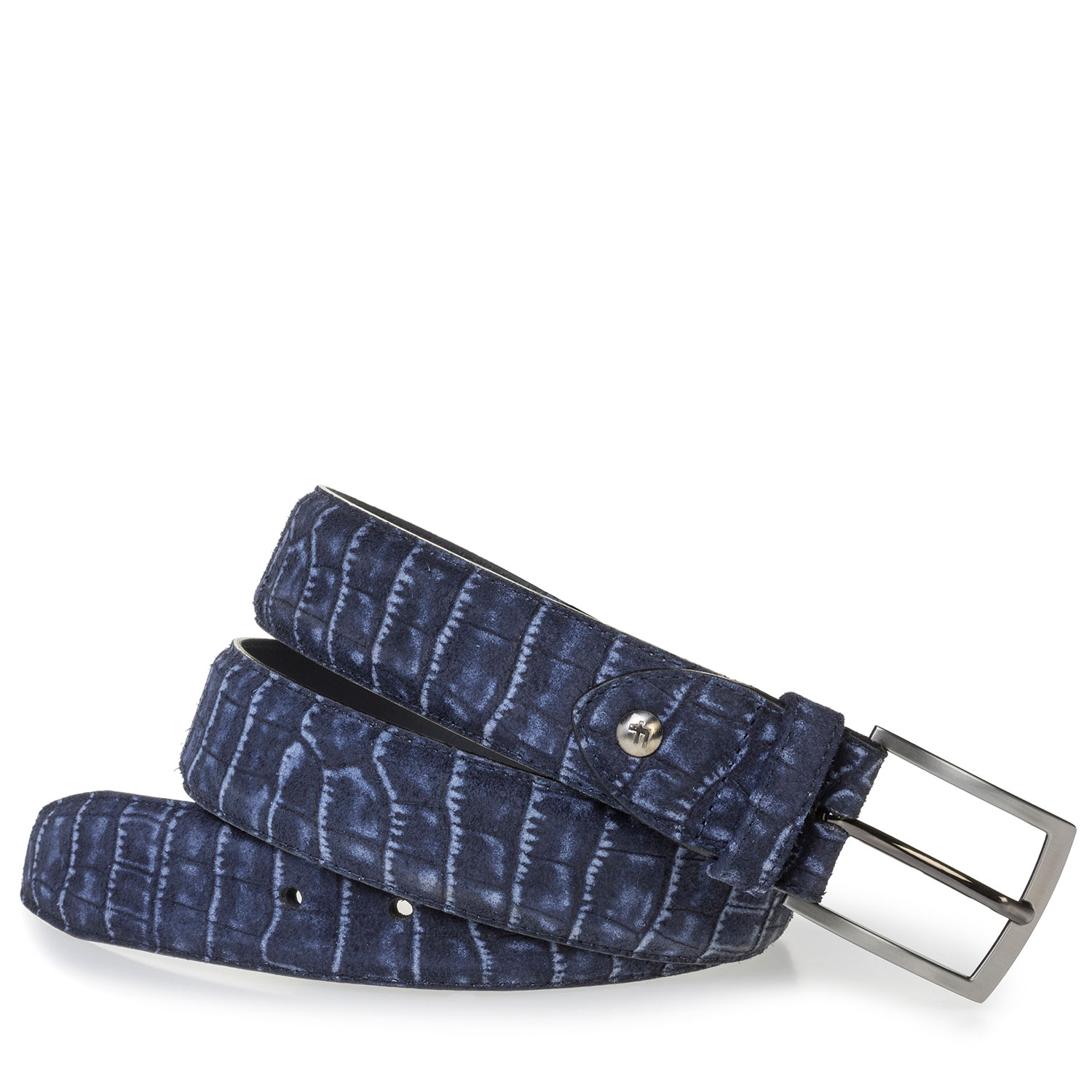 75201/80 - Blue suede leather belt with croco print 75201/80 - Blue suede leather belt with croco print