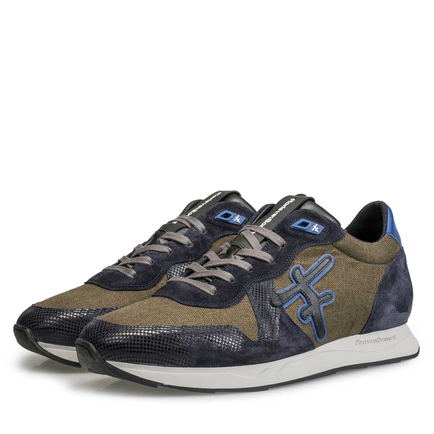 16226/04 - Olijfgroen/ blauwe sneaker met witte runnerzool 16226/04 - Olijfgroen/ blauwe sneaker met witte runnerzool