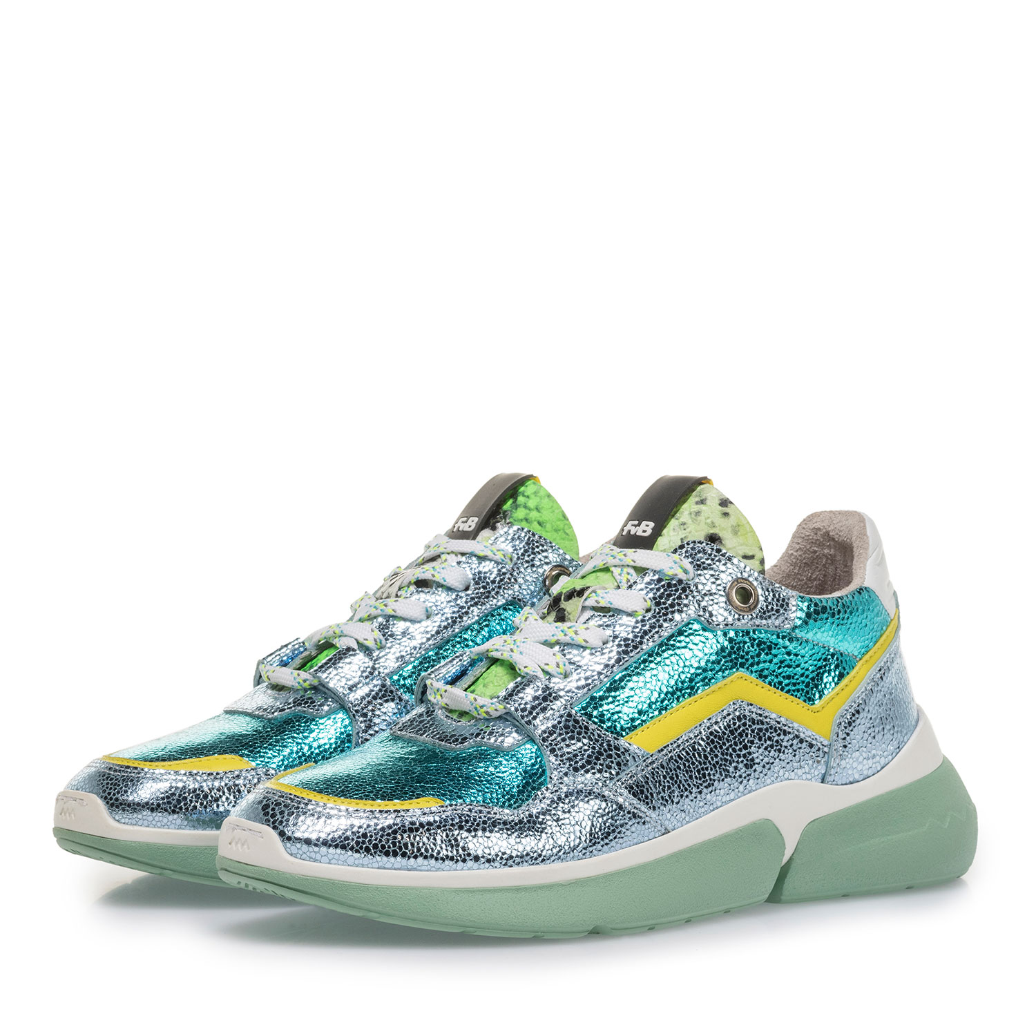 85291/15 - Light blue leather sneaker with metallic print 85291/15 - Light blue leather sneaker with metallic print
