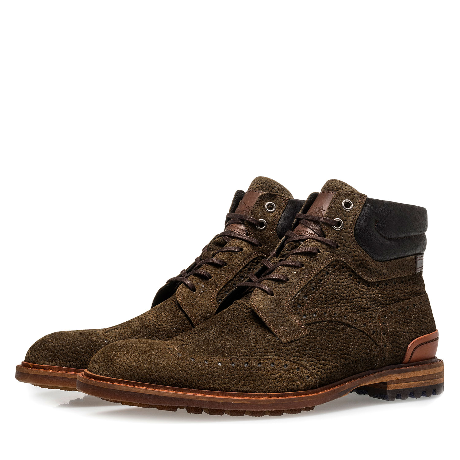 10816/03 - Olive green suede lace boot with print 10816/03 - Olive green suede lace boot with print