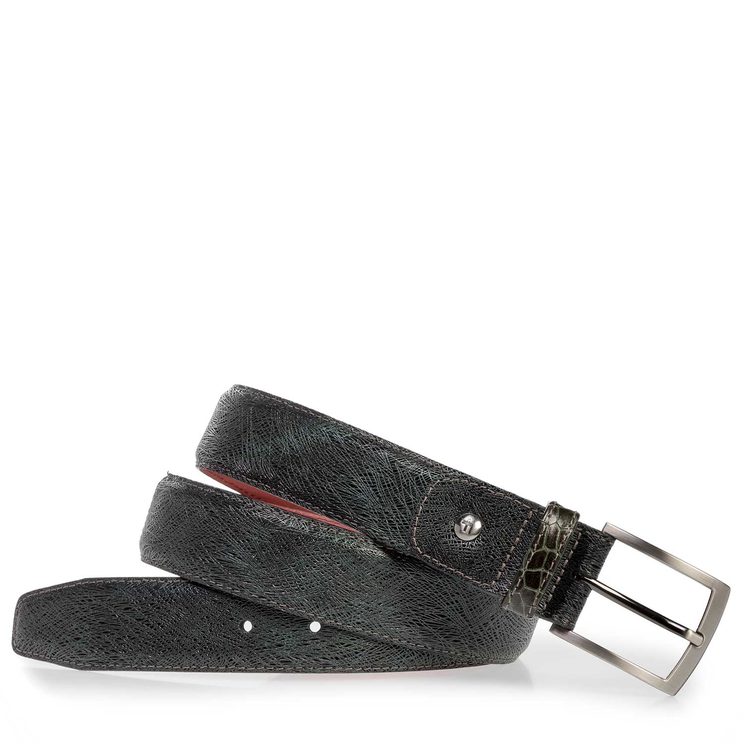 75188/47 - Dark green leather belt with metallic print 75188/47 - Dark green leather belt with metallic print