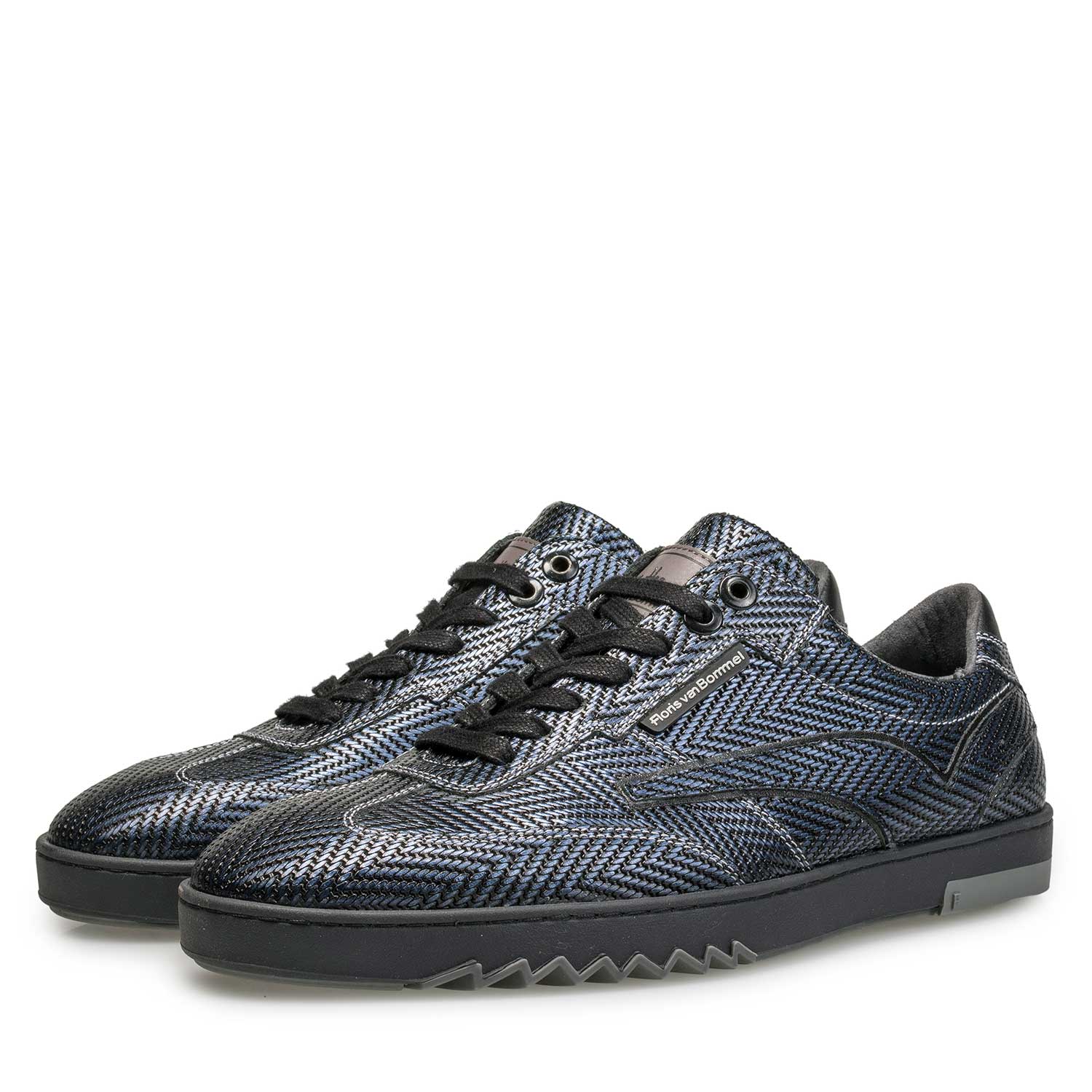 16074/32 - Premium blauwe sneaker met visgraatdessin 16074/32 - Premium blauwe sneaker met visgraatdessin