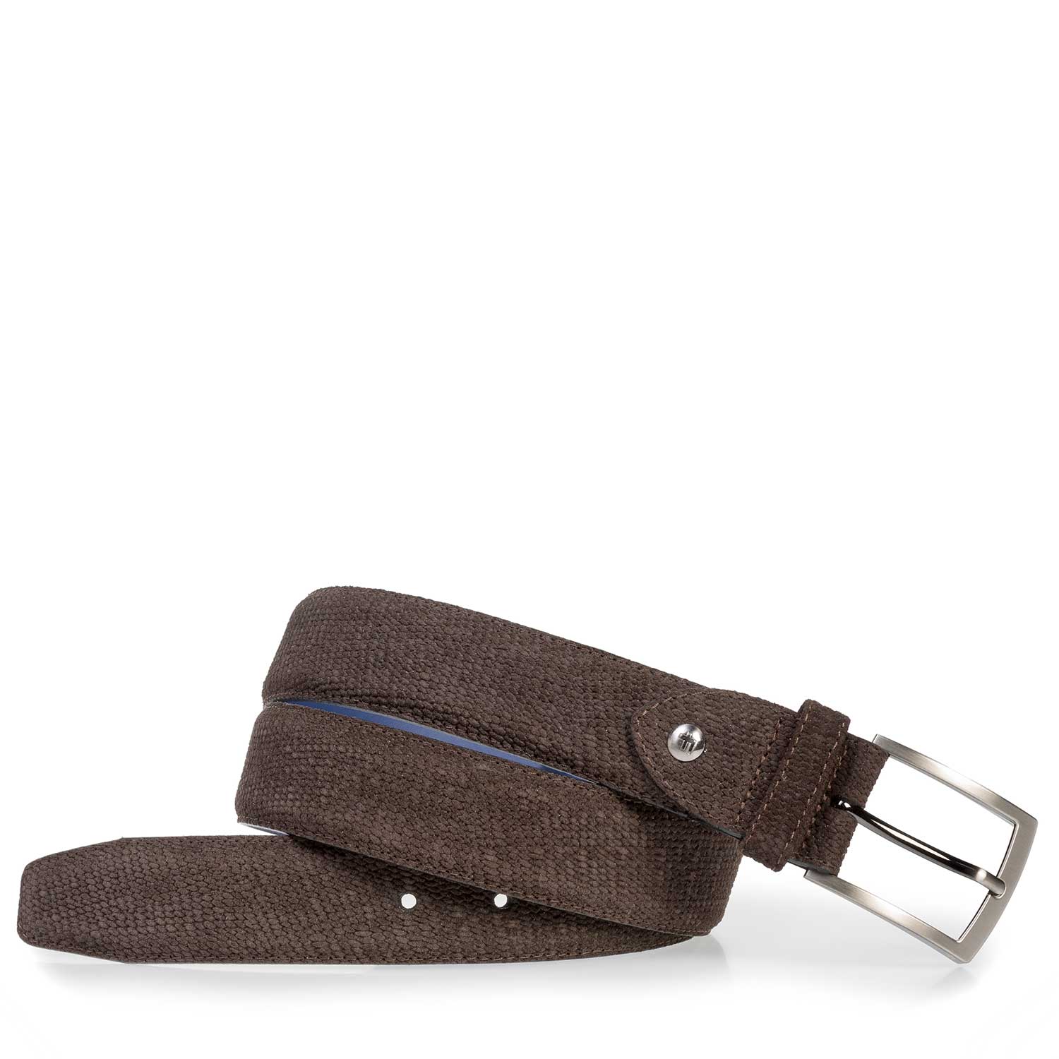 75201/56 - Dark brown suede leather belt with print 75201/56 - Dark brown suede leather belt with print