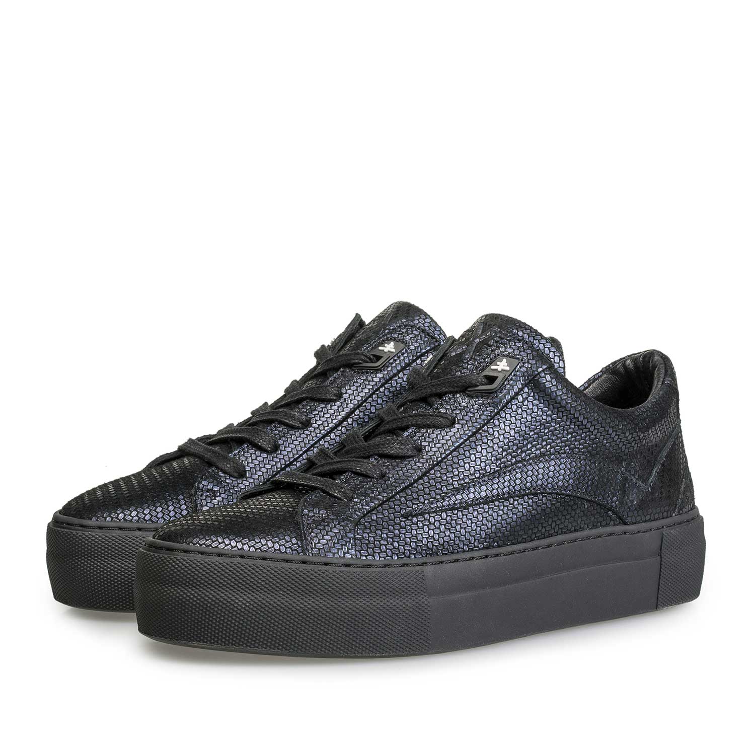 85252/04 - Blue leather sneaker with metallic print 85252/04 - Blue leather sneaker with metallic print