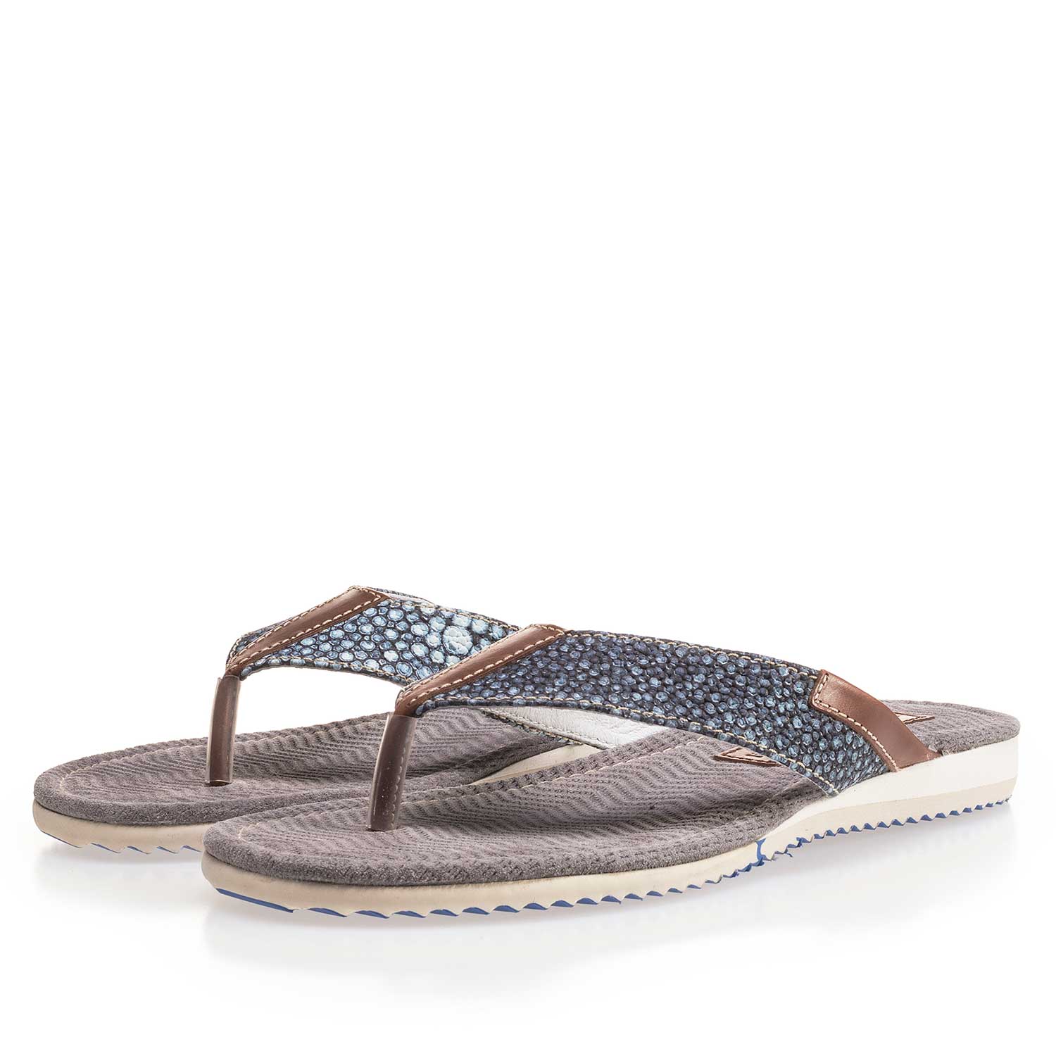 20022/19 - Blue, printed leather thong slipper 20022/19 - Blue, printed leather thong slipper
