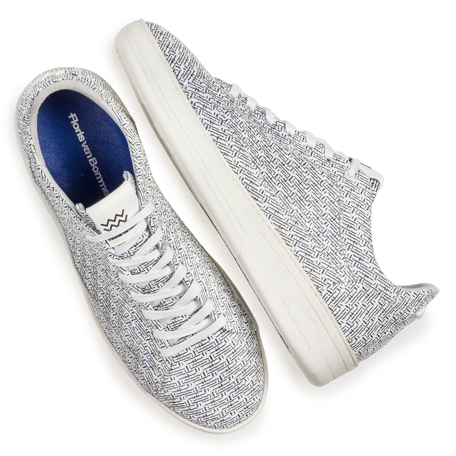 13265/01 - White leather sneaker with blue print 13265/01 - White leather sneaker with blue print