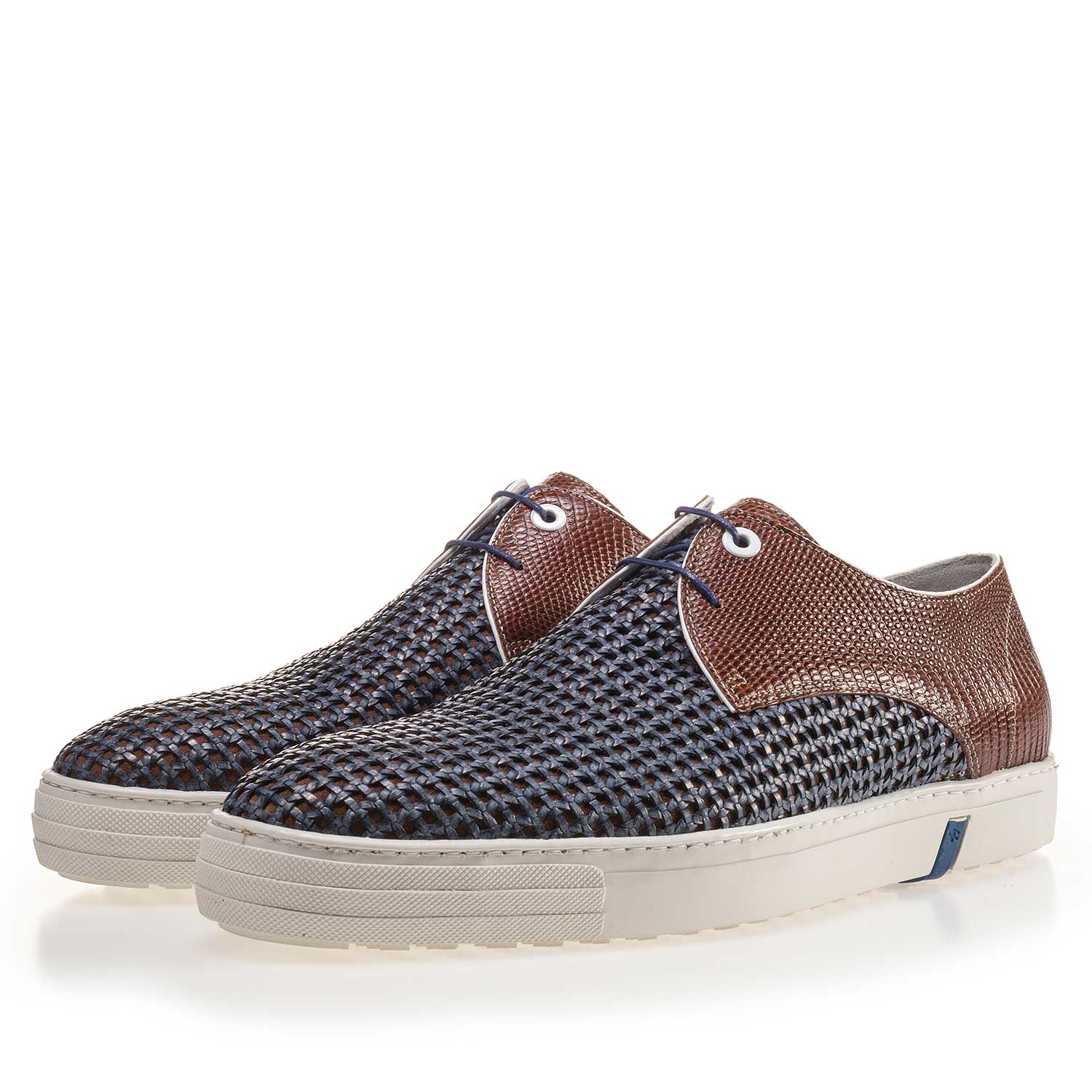 14087/00 - Premium cognac sneaker van gevlochten leer 14087/00 - Premium cognac sneaker van gevlochten leer