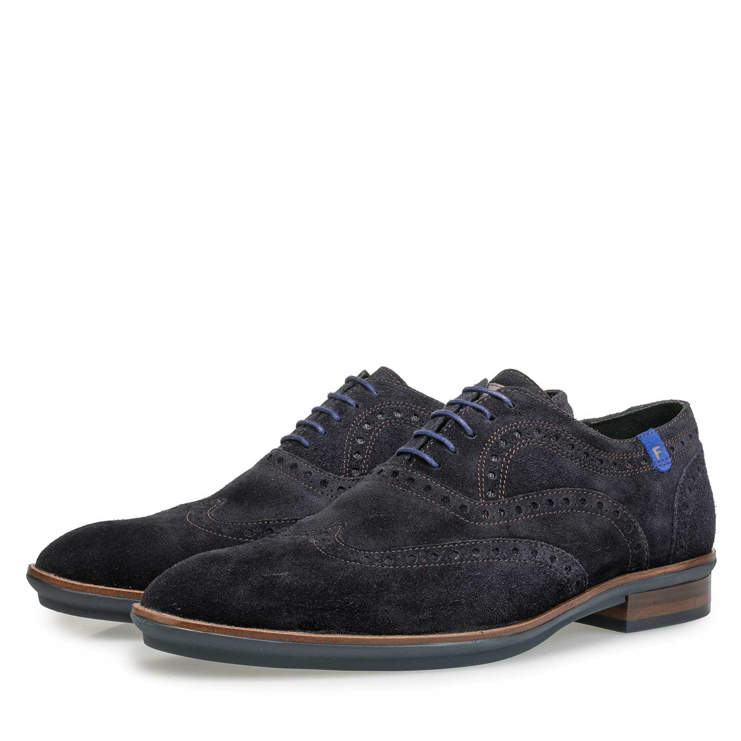 19048/03 - Blauwe suède brogue veterschoen 19048/03 - Blauwe suède brogue veterschoen