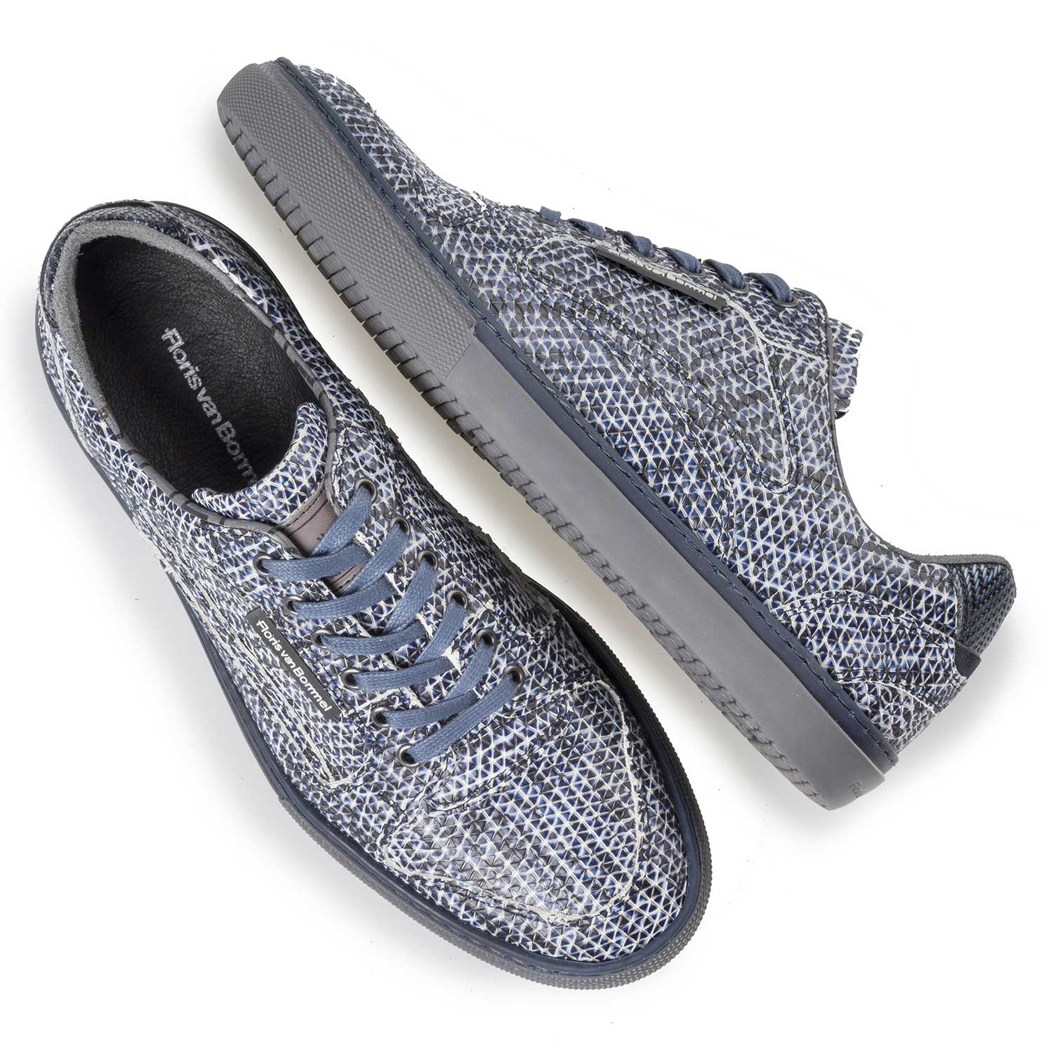 14279/01 - Blauwe kalfsleren sneaker met print 14279/01 - Blauwe kalfsleren sneaker met print