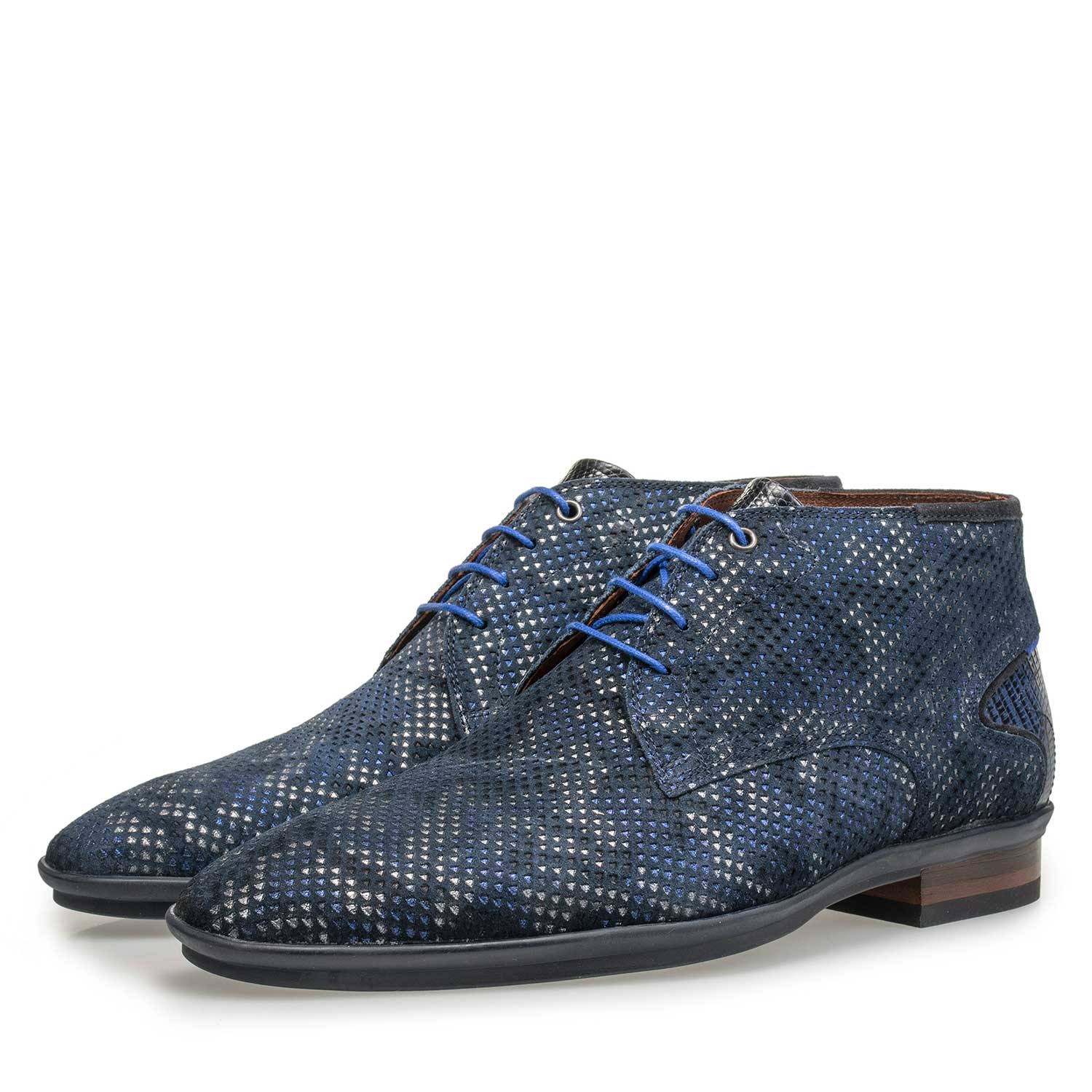 10131/03 - Mid-high blue patterned lace shoe 10131/03 - Mid-high blue patterned lace shoe