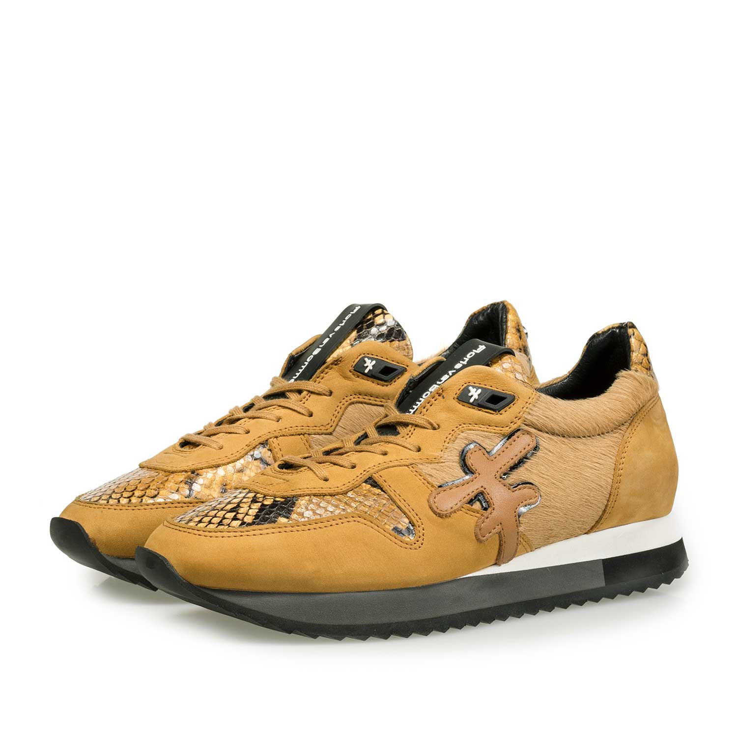 85256/01 - Okergele leren sneaker met ponyhair 85256/01 - Okergele leren sneaker met ponyhair