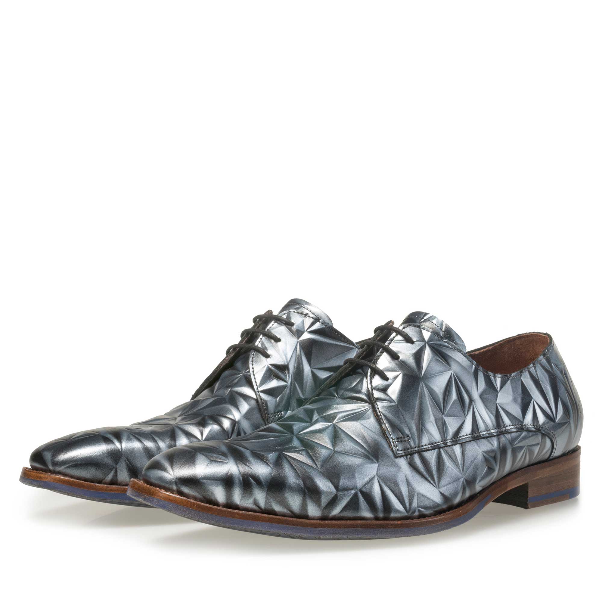 14237/02 - Floris van Bommel men’s grey leather lace shoe finished with a silver 3D effect 14237/02 - Floris van Bommel men’s grey leather lace shoe finished with a silver 3D effect