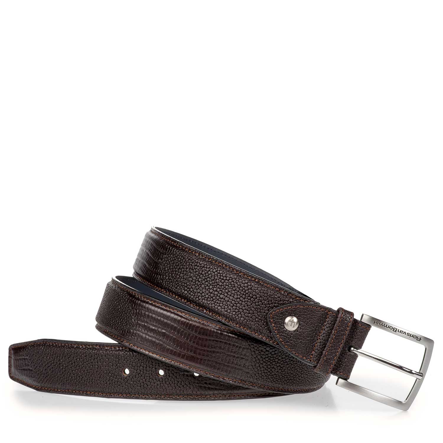 75189/46 - Dark brown leather belt with lizard print 75189/46 - Dark brown leather belt with lizard print
