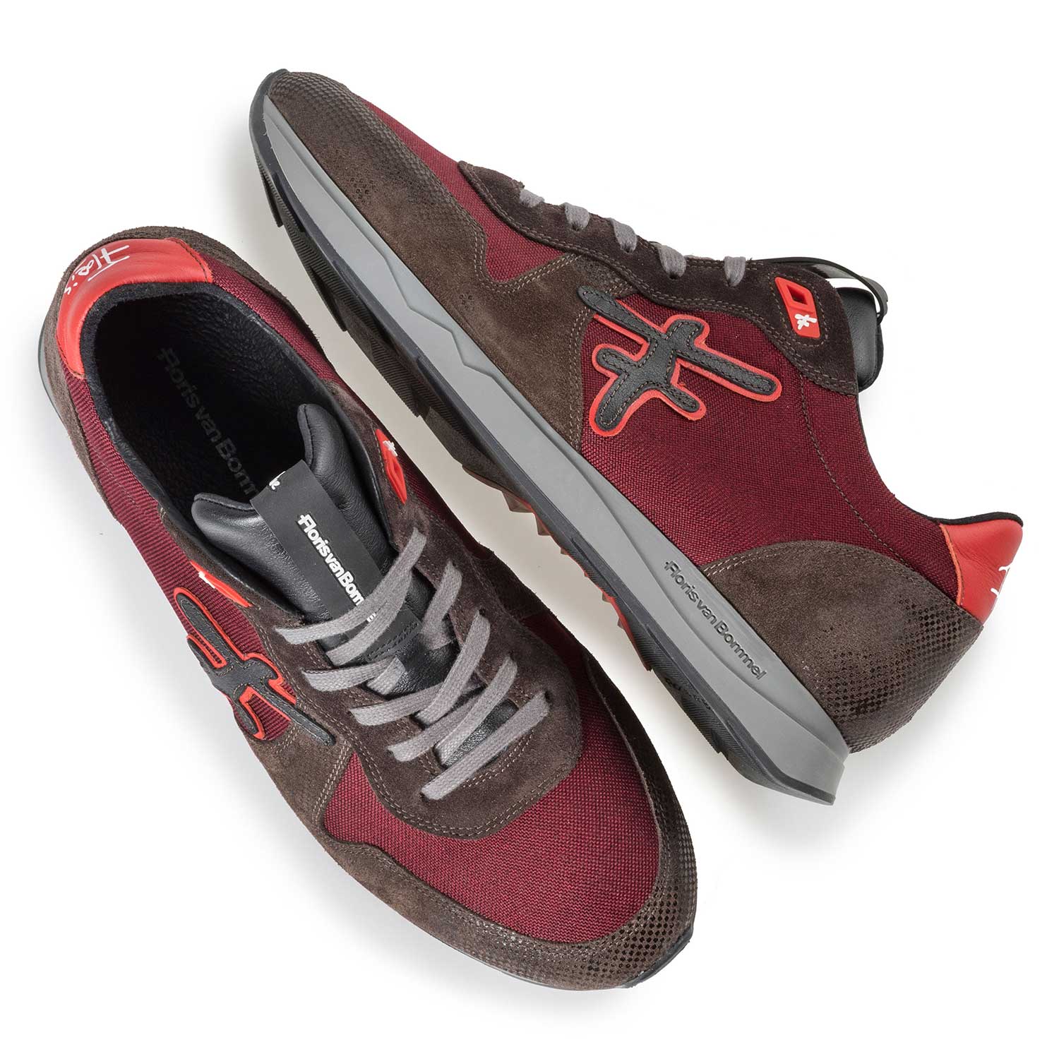 16226/00 - Leren sneaker met canvas donkerrood 16226/00 - Leren sneaker met canvas donkerrood