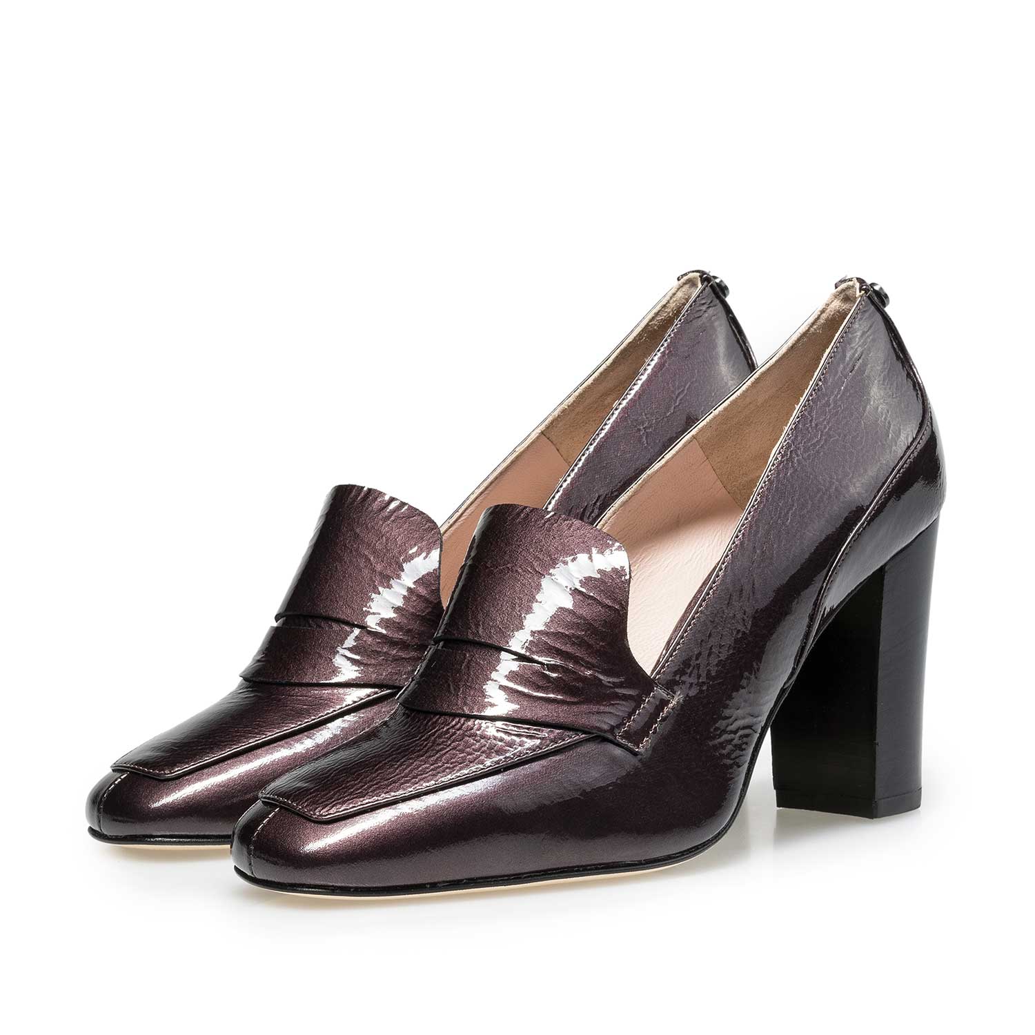 85505/02 - Bordeaux/taupe lakleren pump met kreukeffect 85505/02 - Bordeaux/taupe lakleren pump met kreukeffect