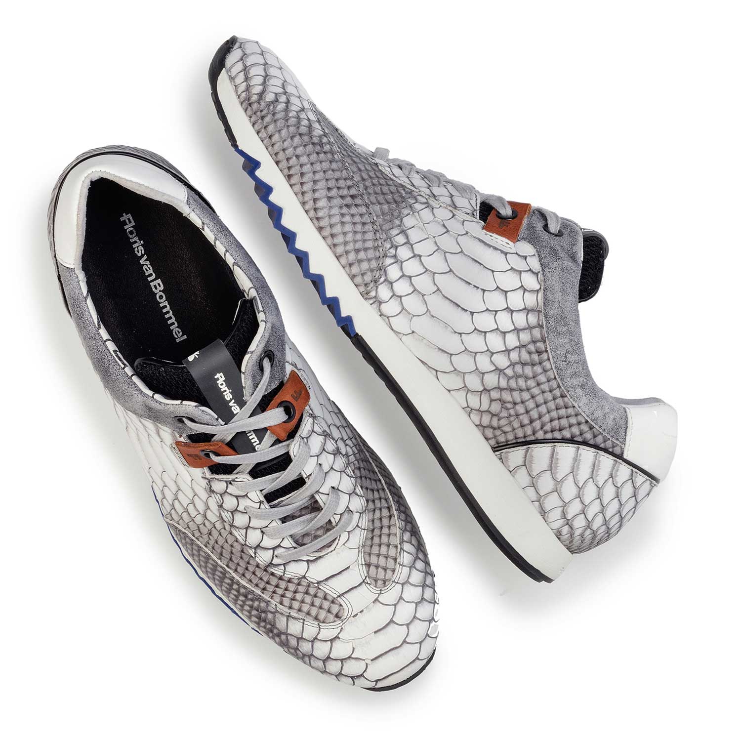 16219/00 - Grijze kalfsleren sneaker met snakeprint 16219/00 - Grijze kalfsleren sneaker met snakeprint