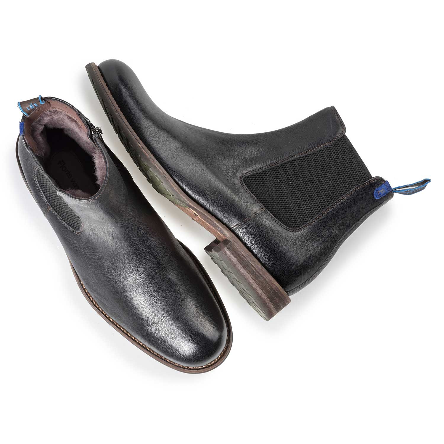 10289/01 - Wol gevoerde zwarte leren chelsea boot 10289/01 - Wol gevoerde zwarte leren chelsea boot