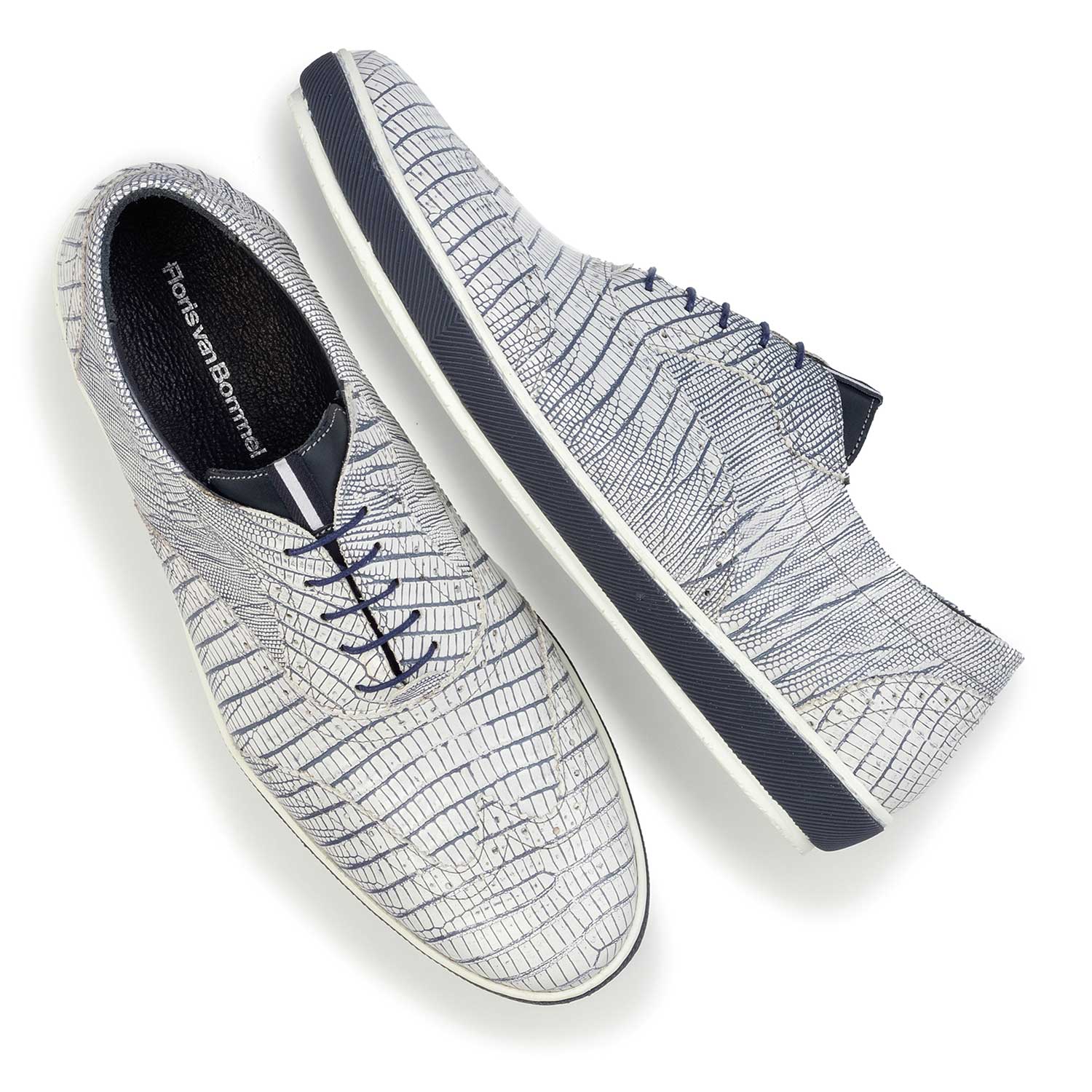19036/36 - Witte leren sneaker met lizardprint 19036/36 - Witte leren sneaker met lizardprint