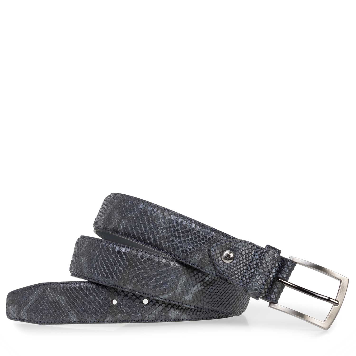 75201/57 - Blauwe leren riem met crocoprint 75201/57 - Blauwe leren riem met crocoprint