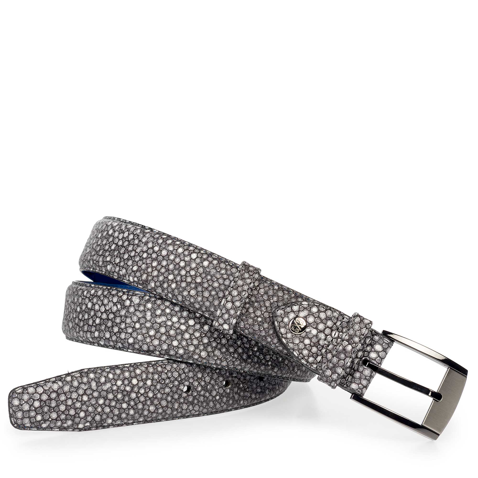 75180/11 - Grijze leren riem met dessin 75180/11 - Grijze leren riem met dessin