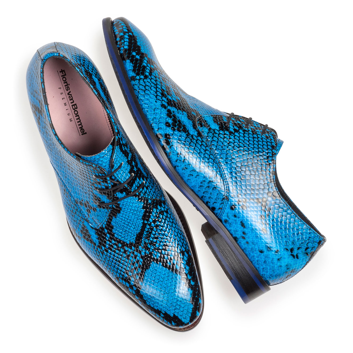 18124/07 - Premium blauwe veterschoen met snakeprint 18124/07 - Premium blauwe veterschoen met snakeprint