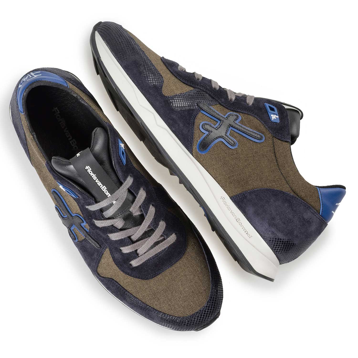 16226/04 - Olijfgroen/ blauwe sneaker met witte runnerzool 16226/04 - Olijfgroen/ blauwe sneaker met witte runnerzool