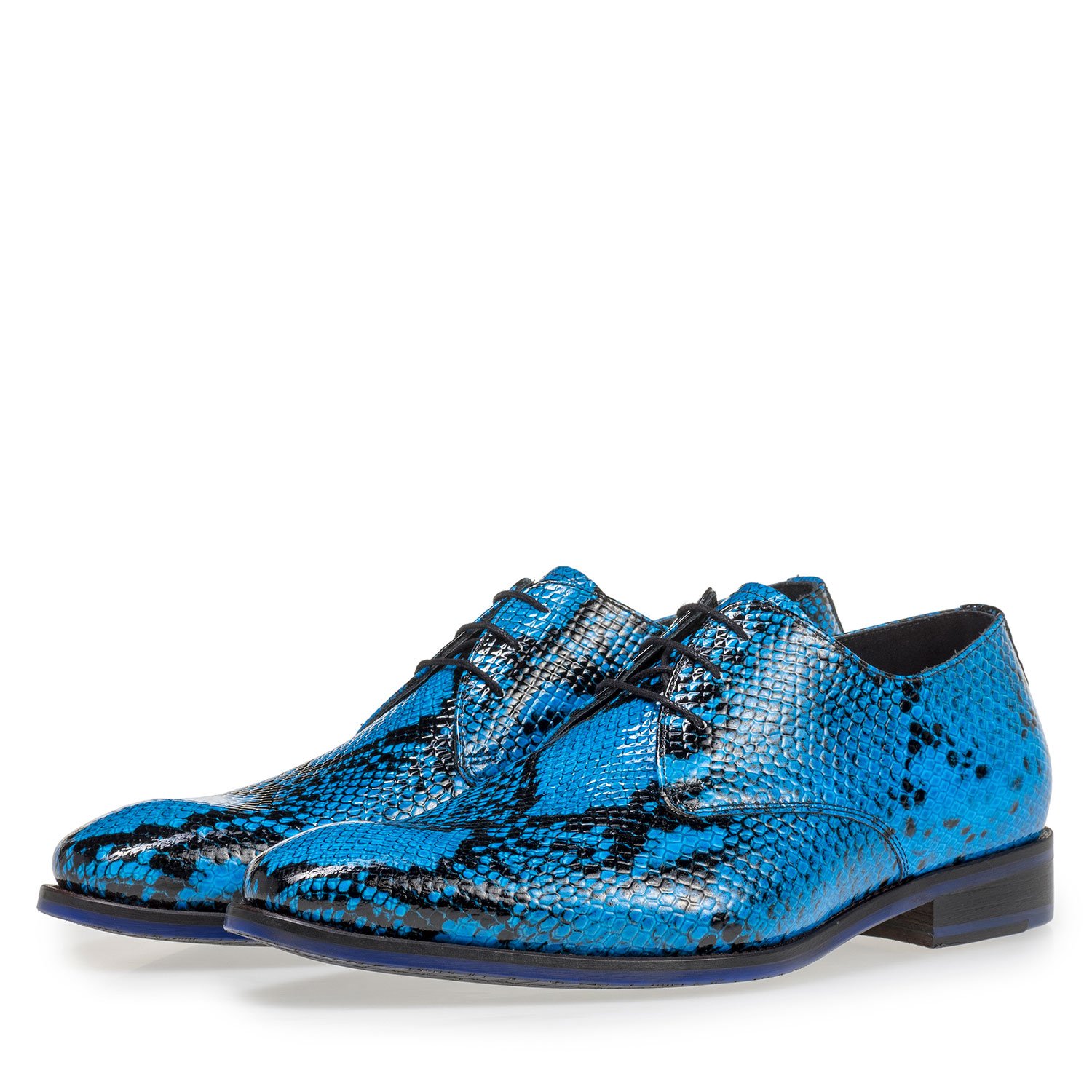18124/07 - Premium blauwe veterschoen met snakeprint 18124/07 - Premium blauwe veterschoen met snakeprint