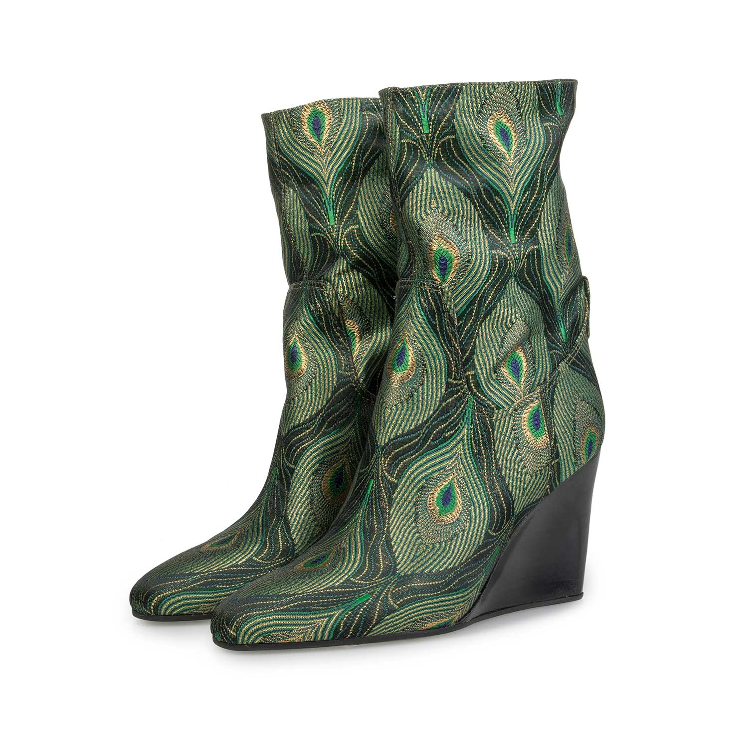 85707/02 - Mid-high boot with green peacock print 85707/02 - Mid-high boot with green peacock print