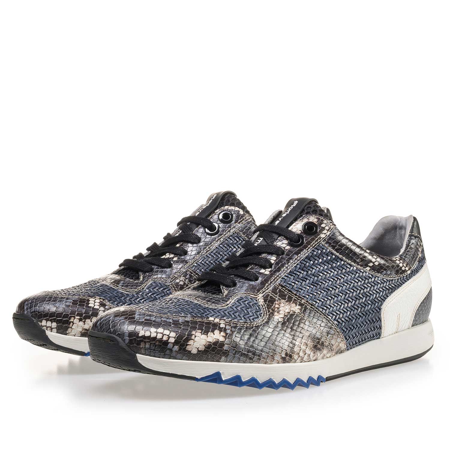 16171/05 - Grey blue leather sneaker finished with a snake print 16171/05 - Grey blue leather sneaker finished with a snake print