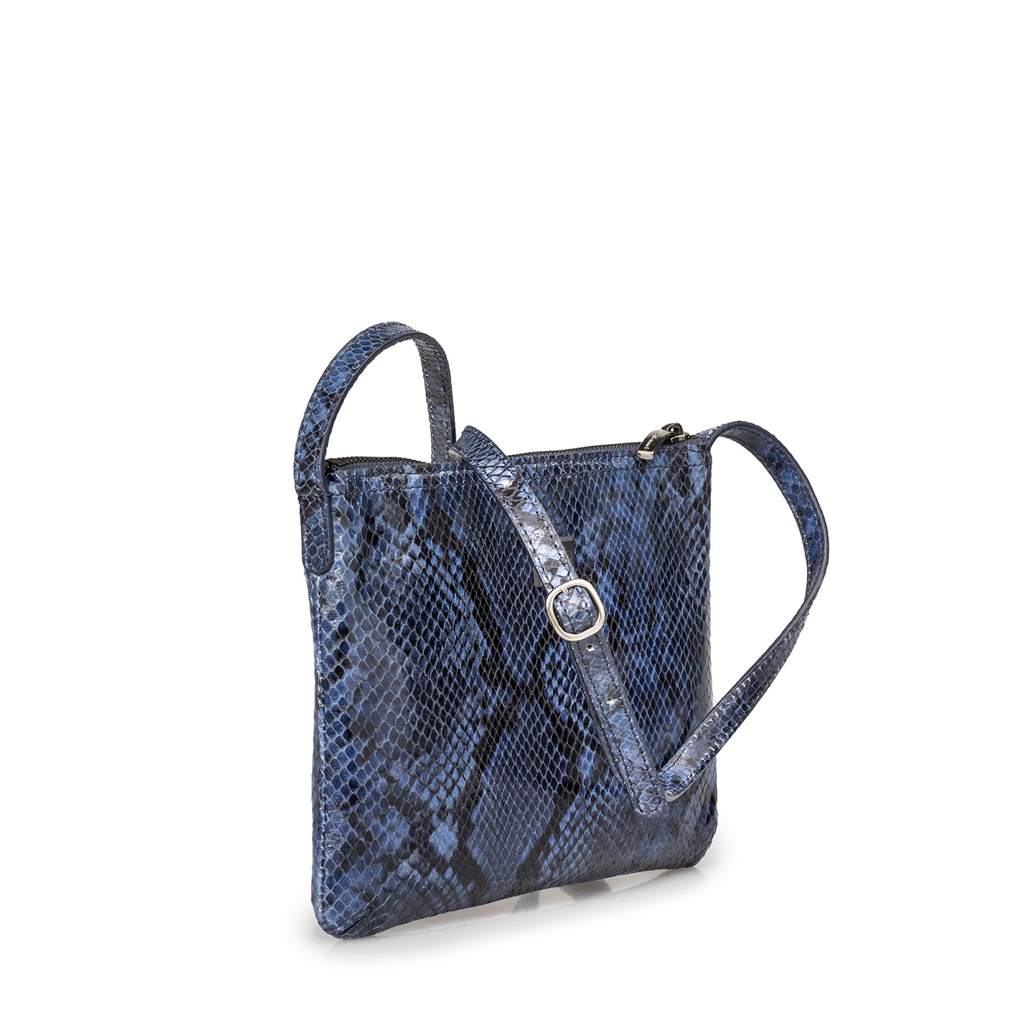 89015/08 - Blauwe leren crossbody tas met snakeprint 89015/08 - Blauwe leren crossbody tas met snakeprint