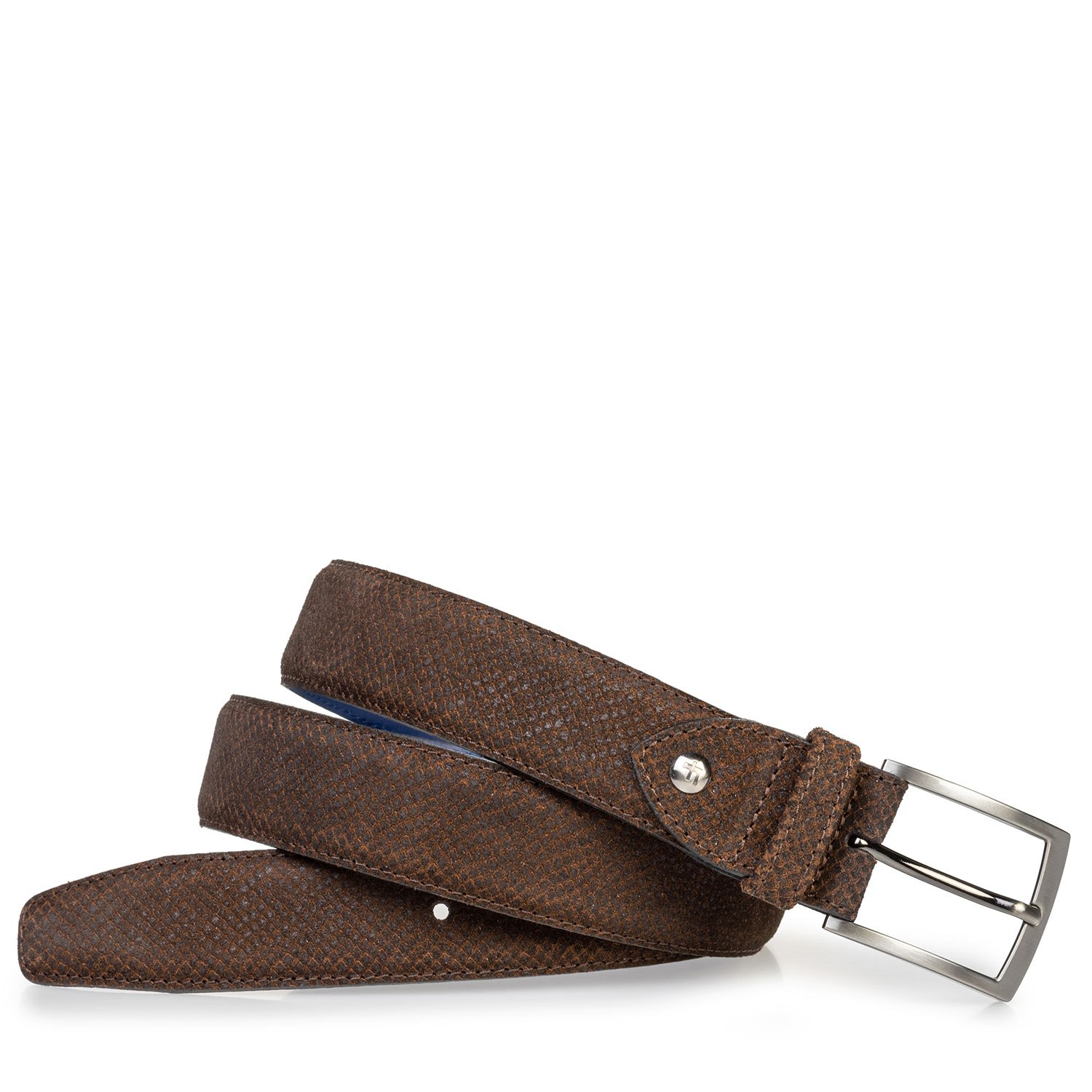 75203/21 - Suède riem met print cognac 75203/21 - Suède riem met print cognac