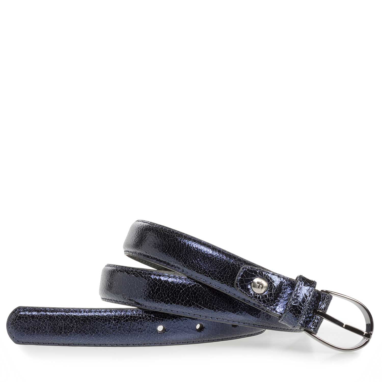 75813/48 - Donkerblauwe leren riem met metallicprint 75813/48 - Donkerblauwe leren riem met metallicprint