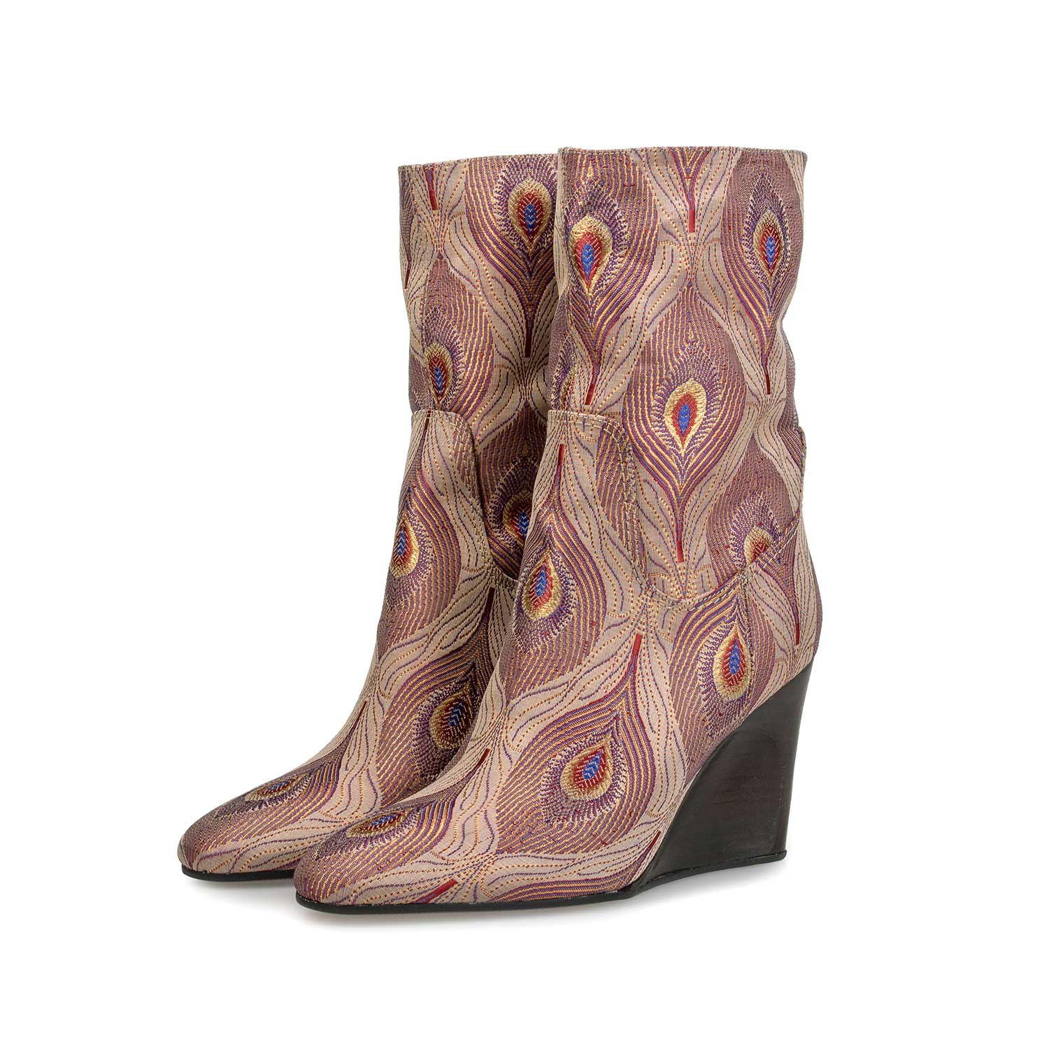 85707/03 - Mid-high boot with dark red peacock print 85707/03 - Mid-high boot with dark red peacock print