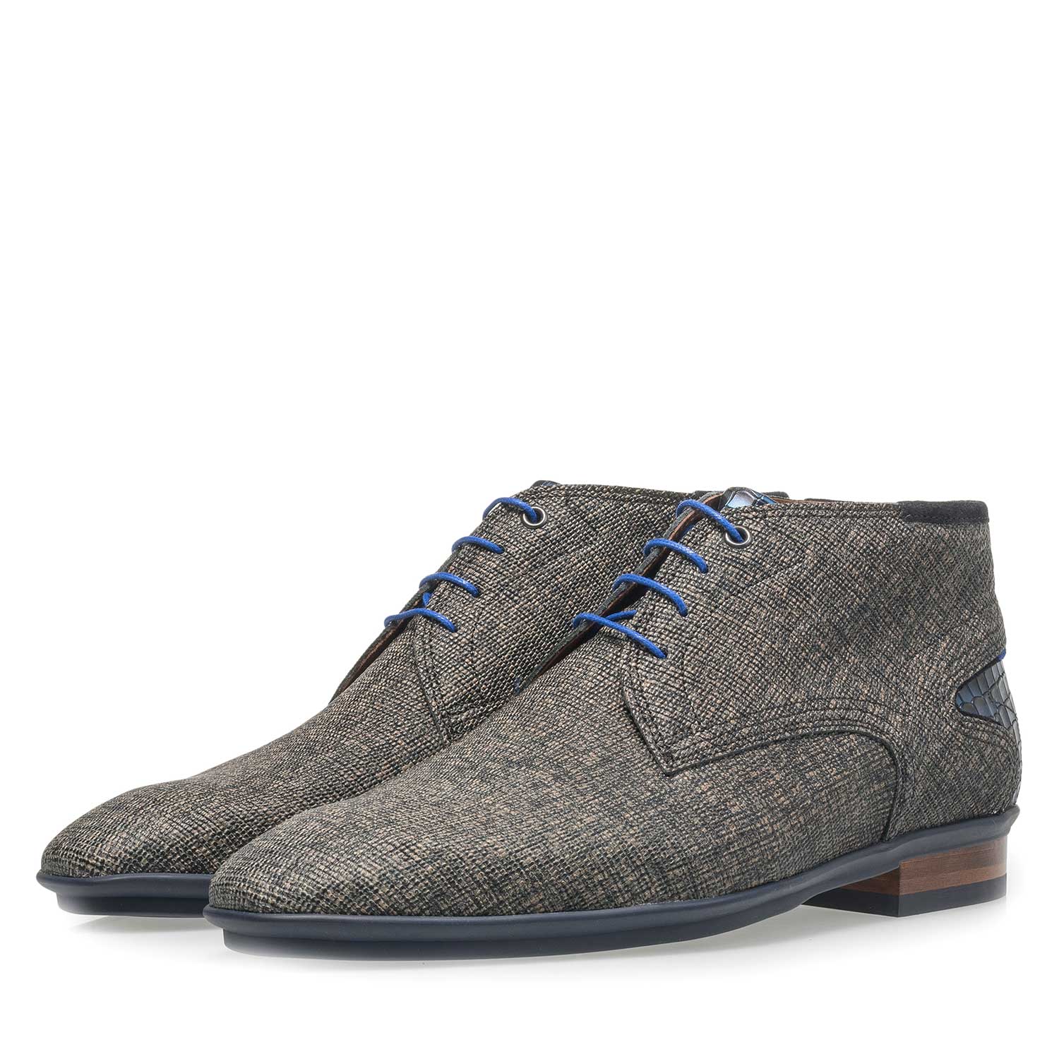 10131/20 - Leren veterschoen taupe met print 10131/20 - Leren veterschoen taupe met print