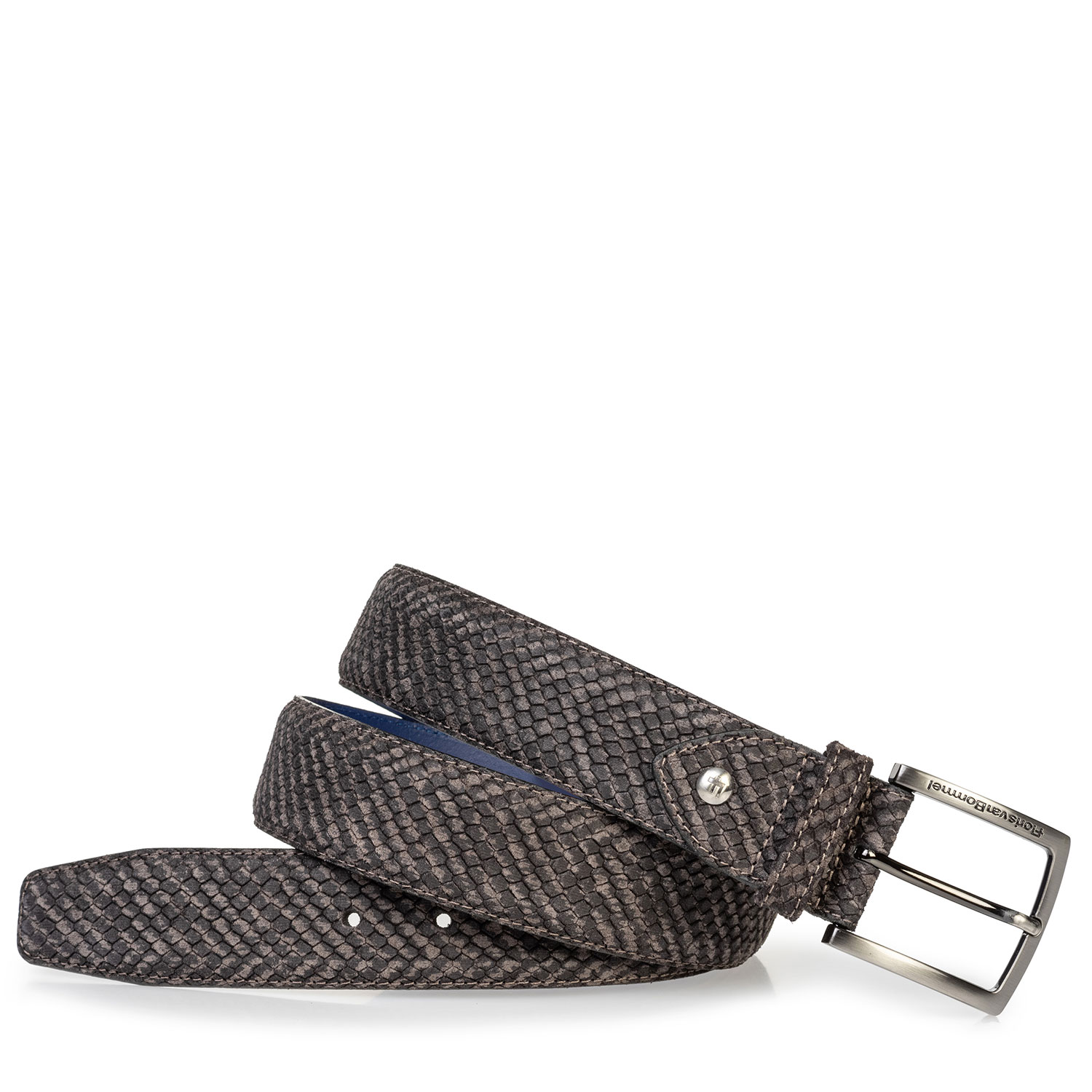 75204/13 - Suède riem grijs met zwarte print 75204/13 - Suède riem grijs met zwarte print