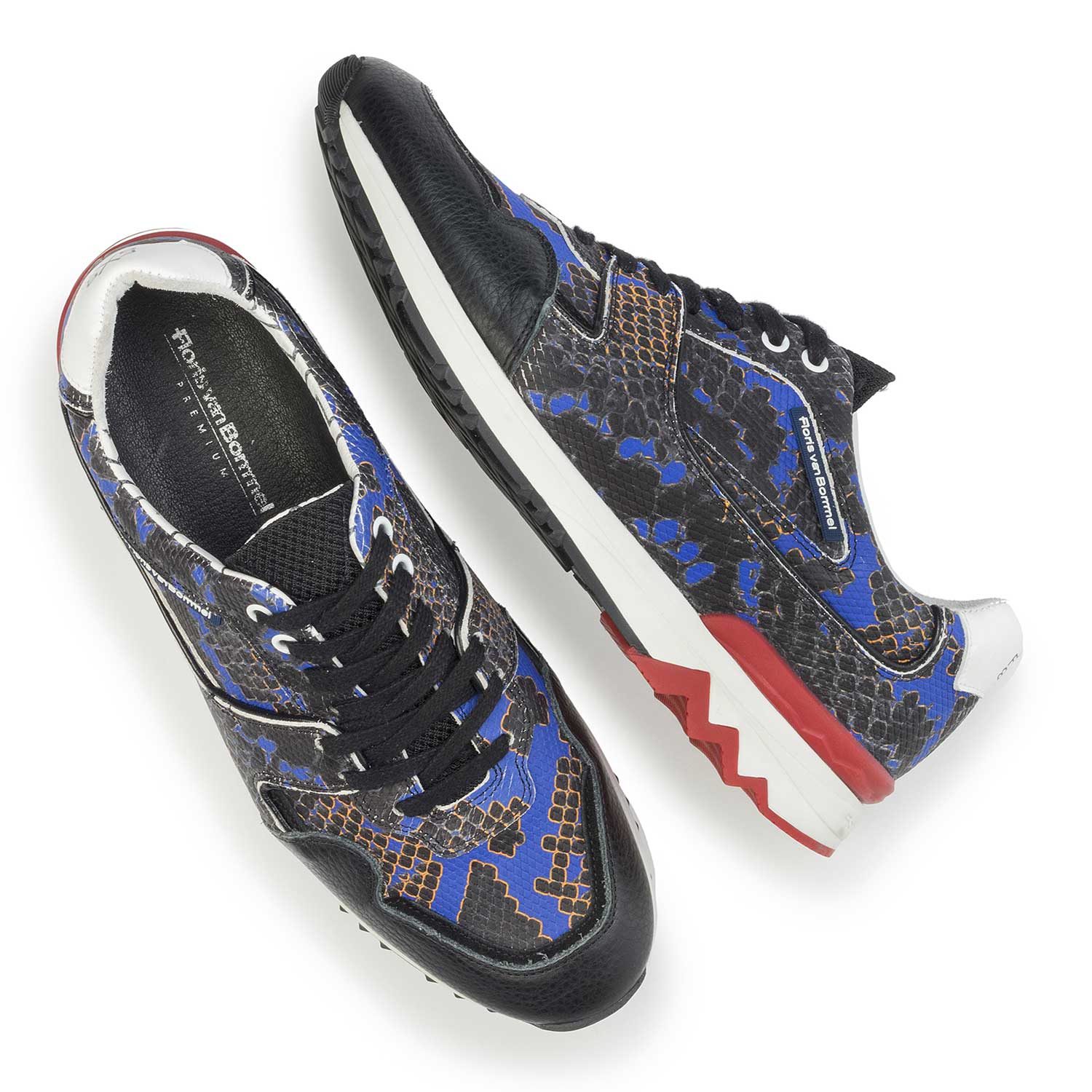 16270/01 - Blue leather sneaker with a snake print 16270/01 - Blue leather sneaker with a snake print
